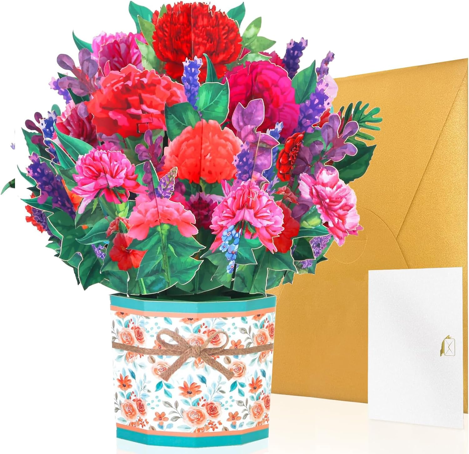 Flower Pop up Card Happy Mothers Day Card 3D Mothers Day Greeting Cards Carnation Flower Bouquet with Note Card and Envelope for Mom Birthday, Anniversary, Mother'S Day (Mixed Flower Butterfly)