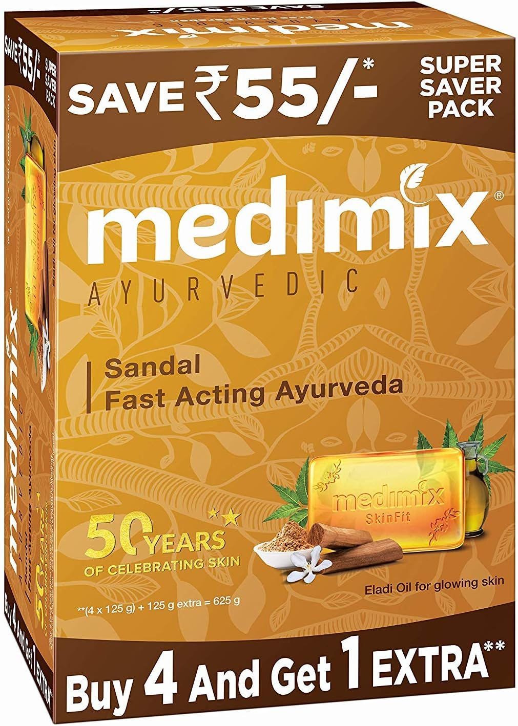 Natural Pure Herbal Medimix Ayurvedic Sandal Soap, 125G (Pack of 5) image number 3