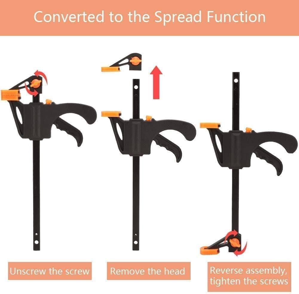 JINTANG Set of 6 One-Hand Clamp Set, Screw Clamp Tensioner Right Angle Clip Positioning Squares 90 Degree 4 Inches and F-Shaped Rod Clamps Quick Grip Clamps Set image number 3