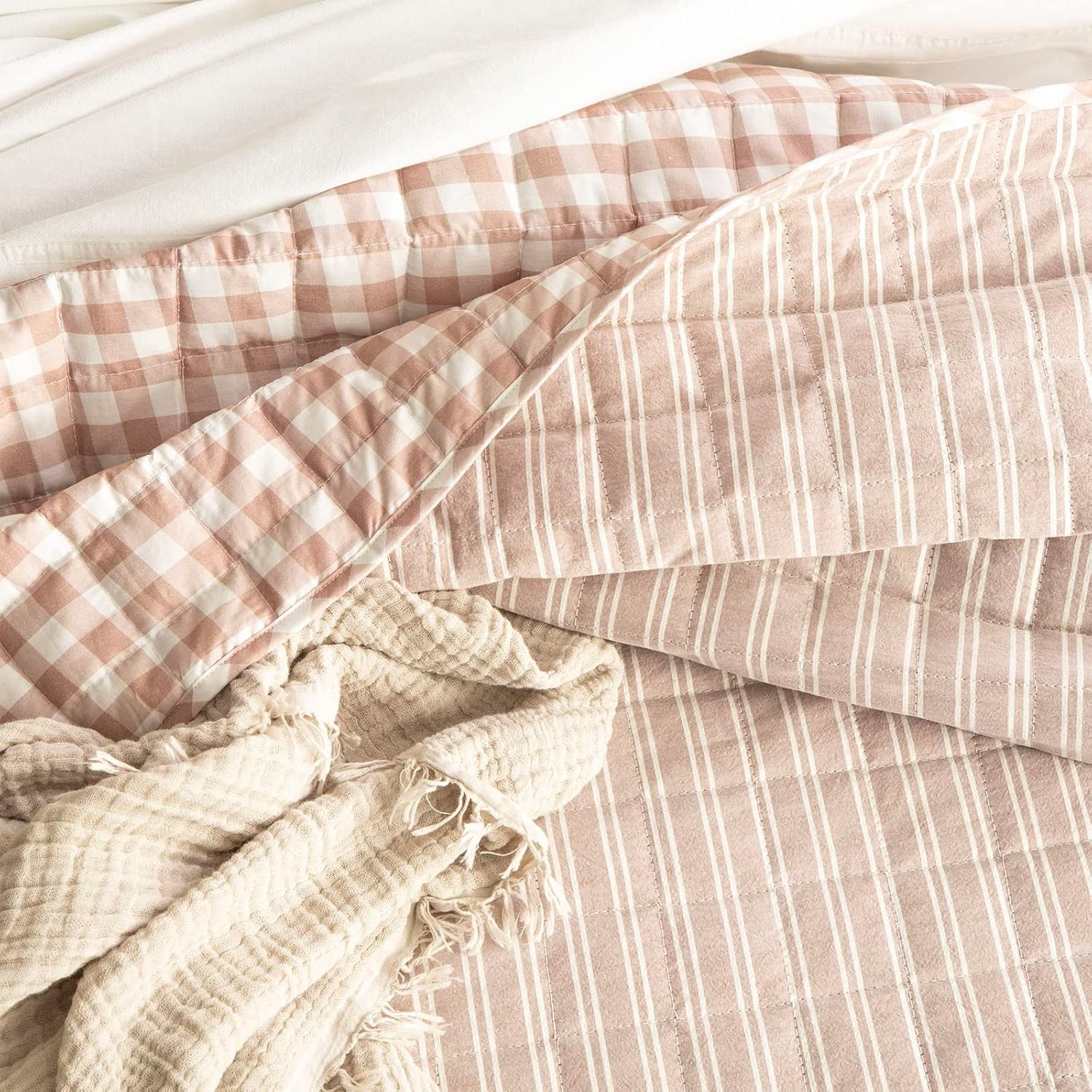 Alison Yarn Dyed Cotton Reversible Quilted Coverlet Set SKB - 310 X 240+PC Clay image number 4