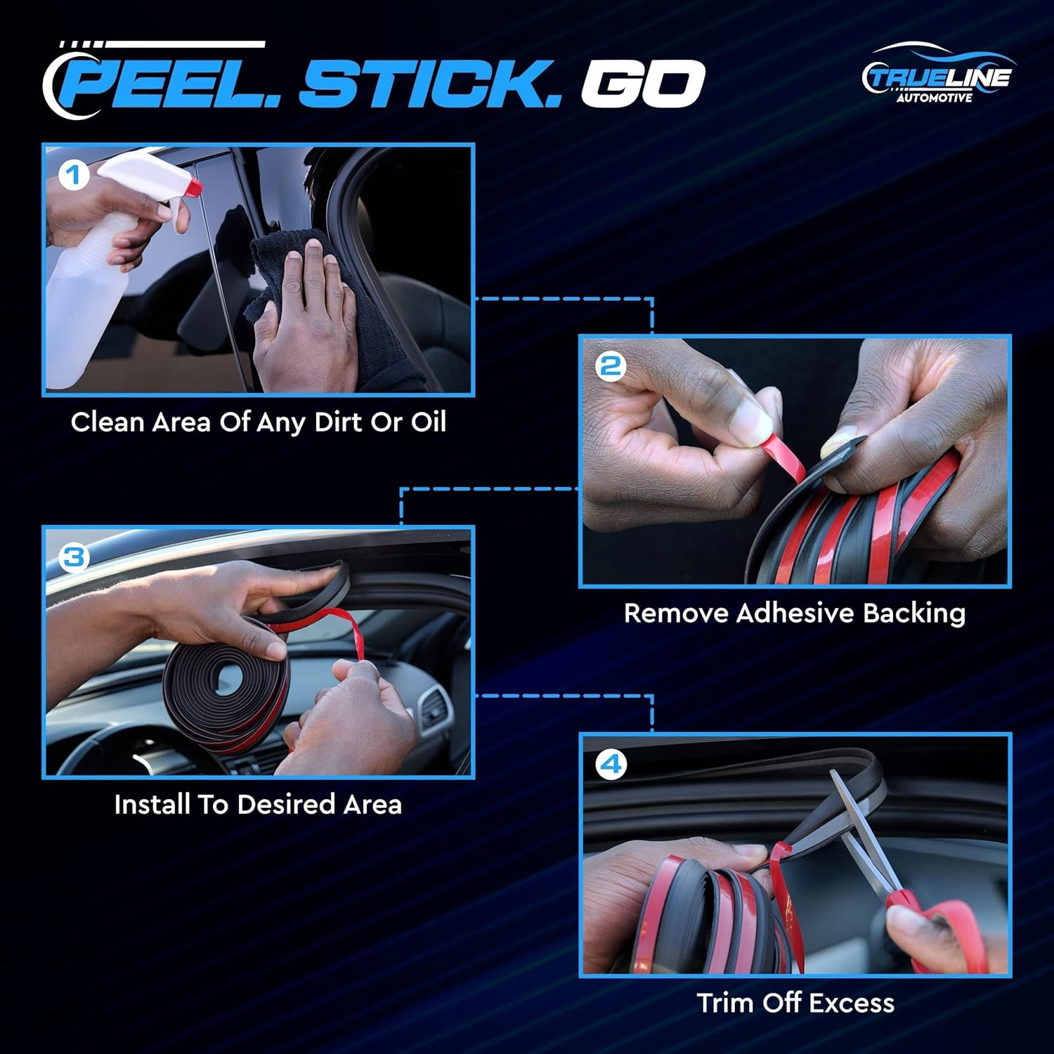 TRUE LINE Automotive 13 Feet Car Front Windshield Strip - Window Door Weather Seal Rubber Stripping - Door Trim Hood Leak Molding Kit - Car Door Seal Strip & Car Weather Stripping image number 5