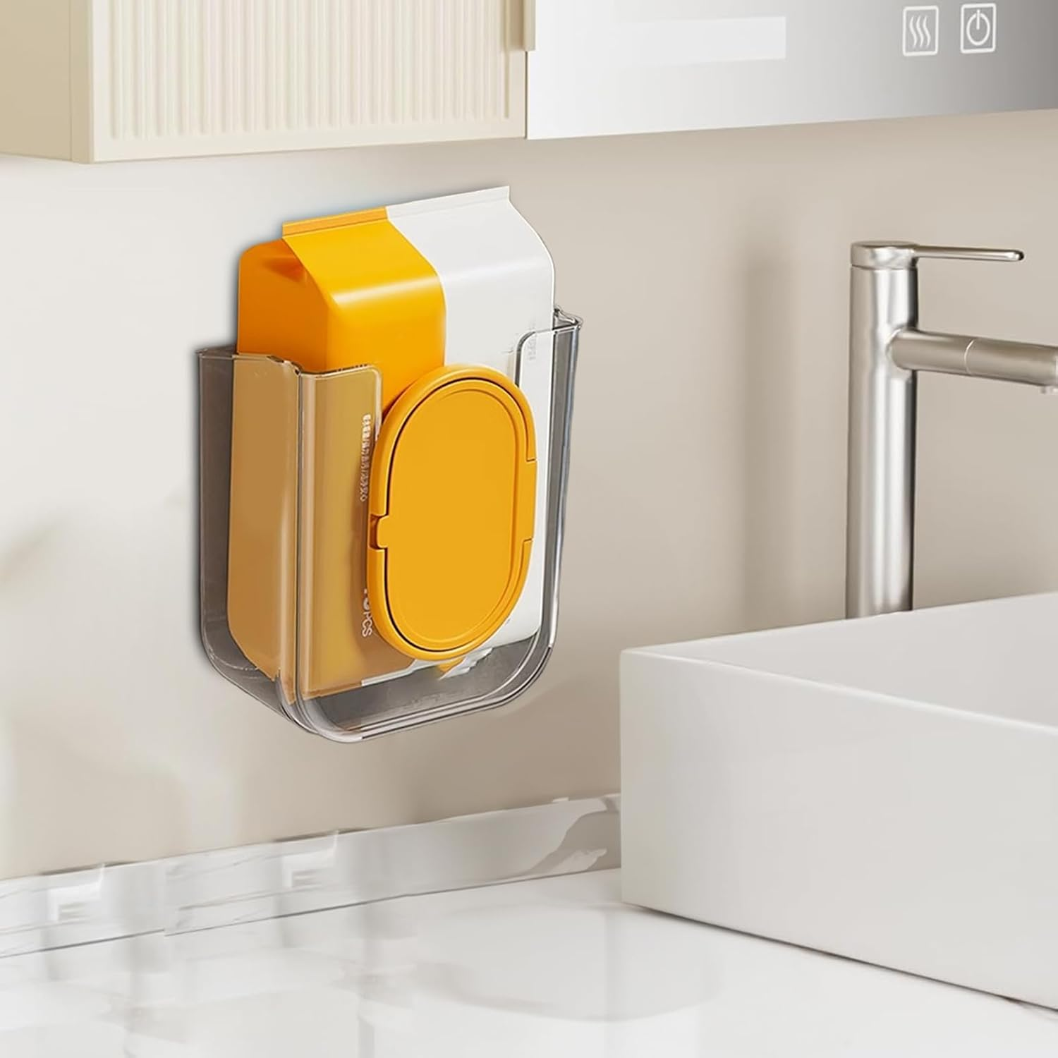 Toilet Wipes Holder Wall Mounted Gray Wet Wipes Dispenser Box Refillable Wipe Holder for Bathroom Transparent Storage Box Organizer in PET for Bathroom Kitchen Bedroom Family Home Use image number 5