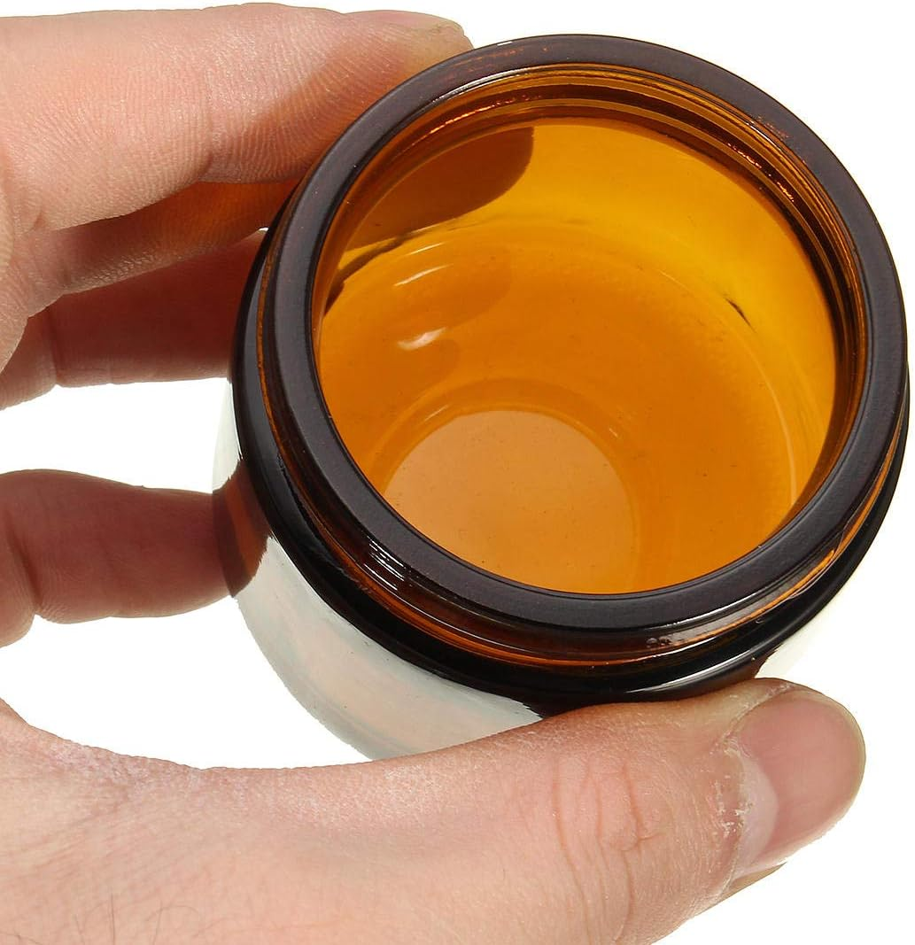 Sgerste Brown Amber Glass Jar round Empty Black Lid Cream Balm Jar Storage Container 60Ml image number 4