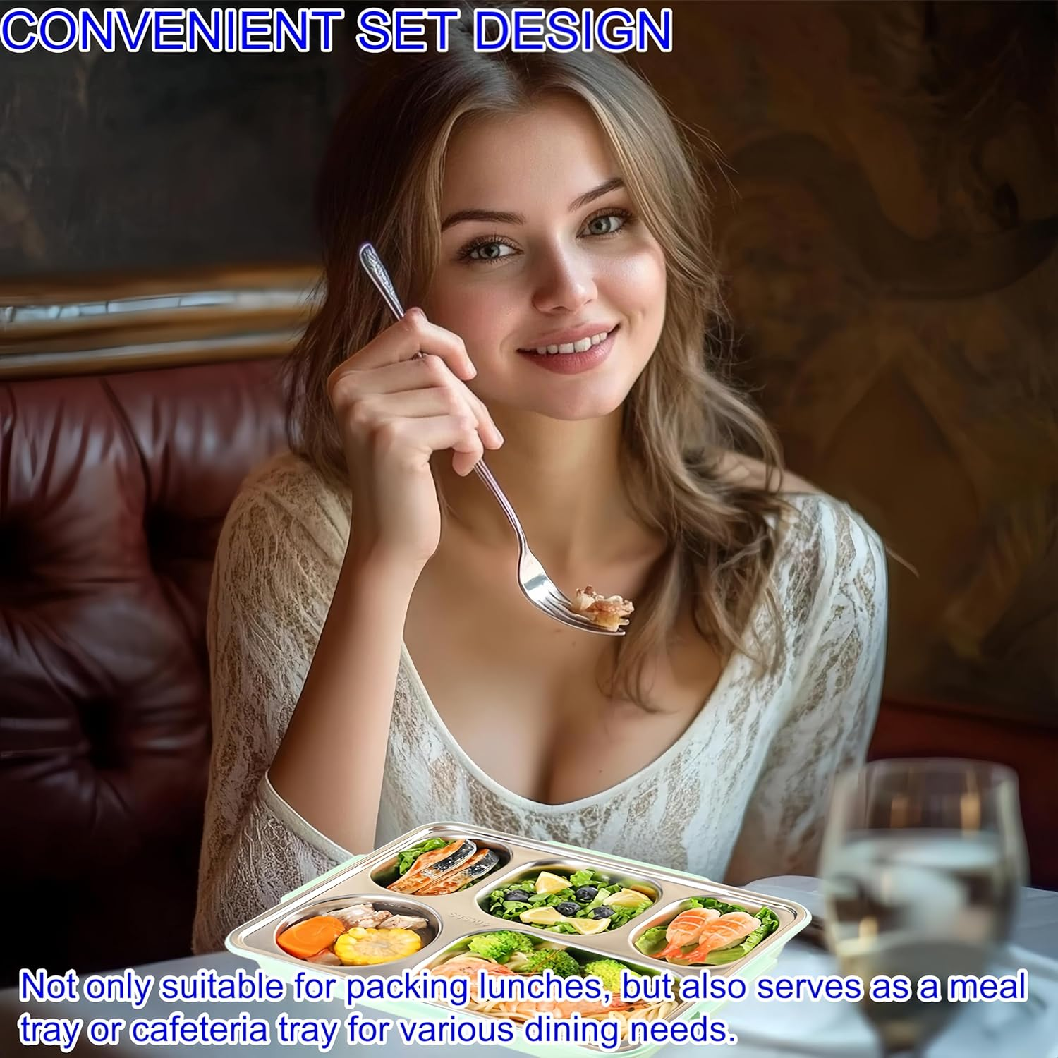 Febohao Stainless Steel Lunch Box Adult 2000Ml Reusable Smash Bento Box Leak Proof Insulated Food Snack Container with Lid Meal Prep image number 1