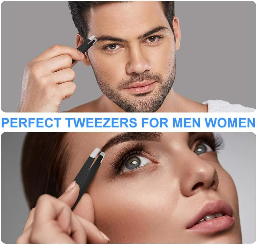 Tweezer Set for Man Women,Precision Tweezers for Facial Hair Eyebrow Chin,4Piece Stainless Steel Tweezers(Black). - Black image number 2
