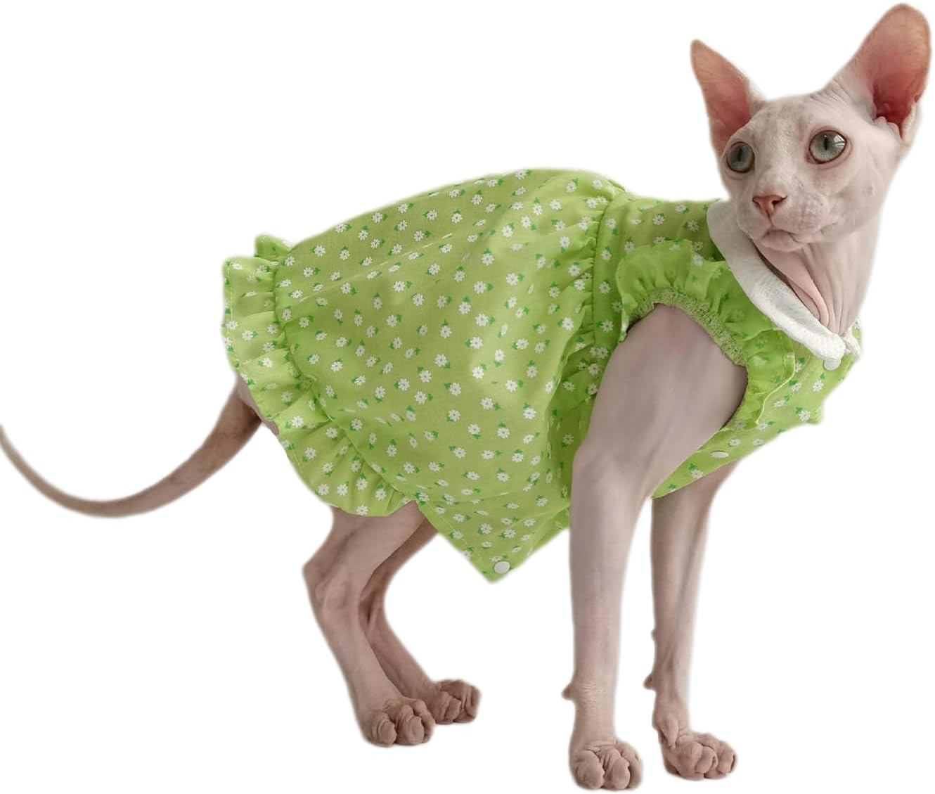 IUOUTG Sphynx Hairless Cats Clothes Lightweight Pet Princess Skirt Girl Cute Floral Kittens Dress with Flying Sleeves Breathable Cat Vest for Devon Rex Pet Apparel in Spring Summer image number 4