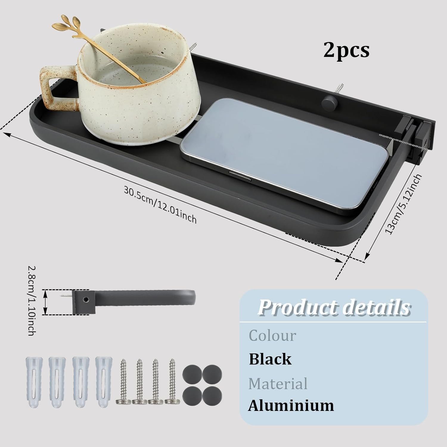 Podhey 2Pcs Aluminum Foldable RV Shelf, Wall-Mounted Folding Shelf, Compact Space-Saving Accessories for inside Camper, Caravans, Bathroom image number 5