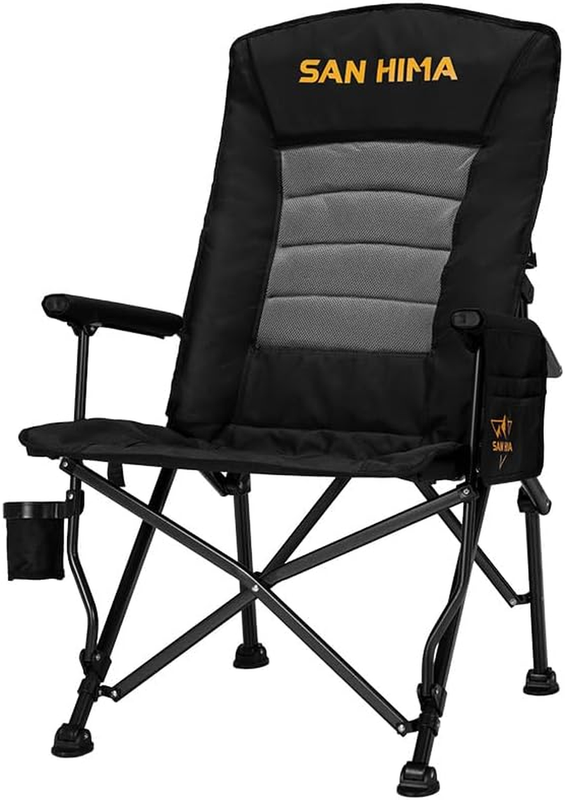 SAN HIMA Folding Camping Chair with Adjustable High Backrest, Portable Lightweight Foldable Camping Chair with Side Pocket, Cup Holder & Non-Slip Feet, up to 200KG, for BBQ Picnic Hiking Beach