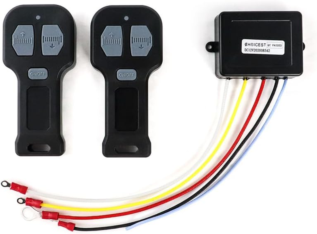 QWORK 12V Car Wireless Winch Electric Remote Control, 4 Pack Universal Mini 5 Wire Control Winch with Dual Manual Matching Transmitter Kit for Truck, ATV and SUV Winch Wireless System image number 1