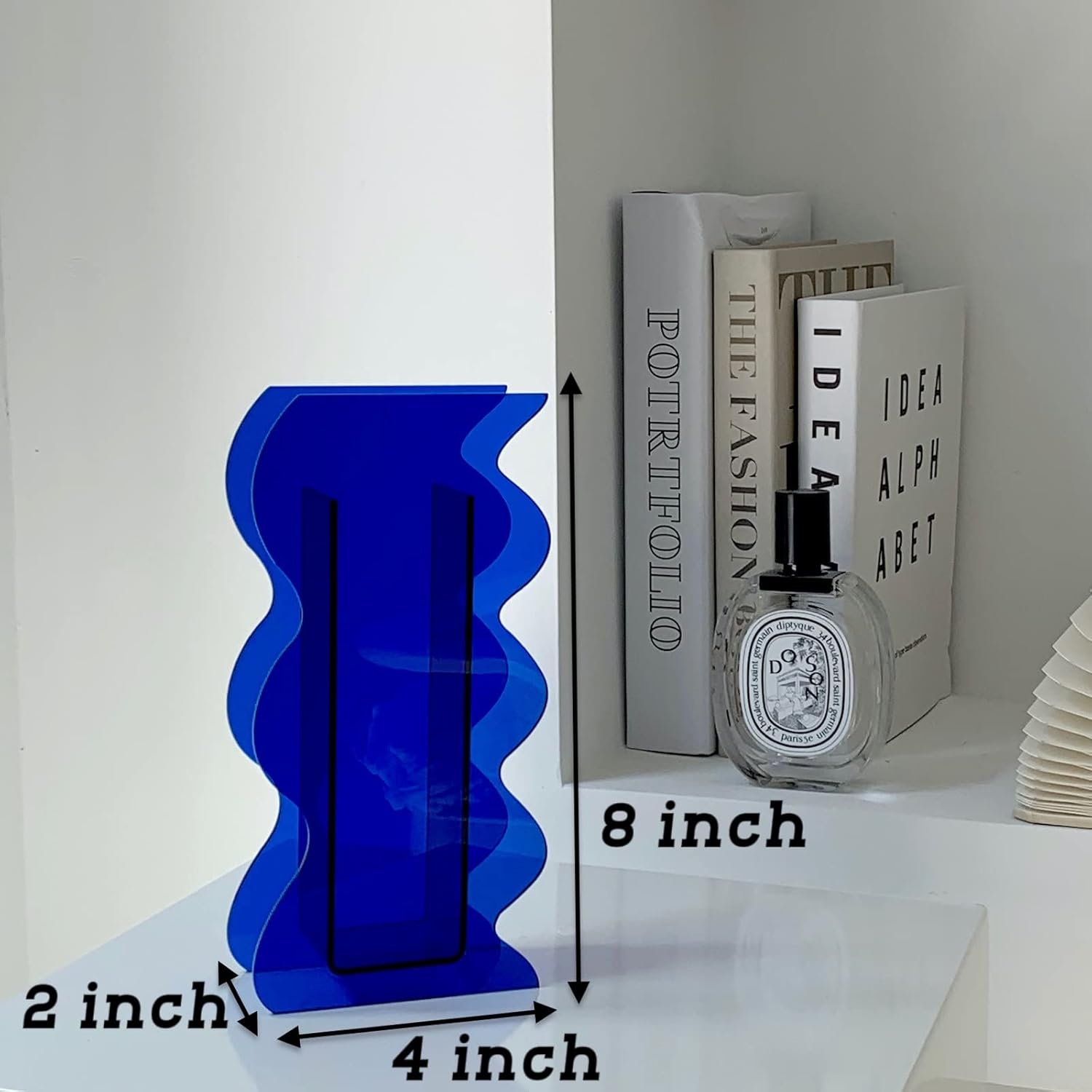 BLOFLO Klein Blue Acrylic Vase, Geometric Acrylic Flower Vase, Tall Wave Shaped Acrylic Vases for Flowers, Modern Flower Vases for Centerpieces, Contemporary D&eacute;cor for Home Office Wedding