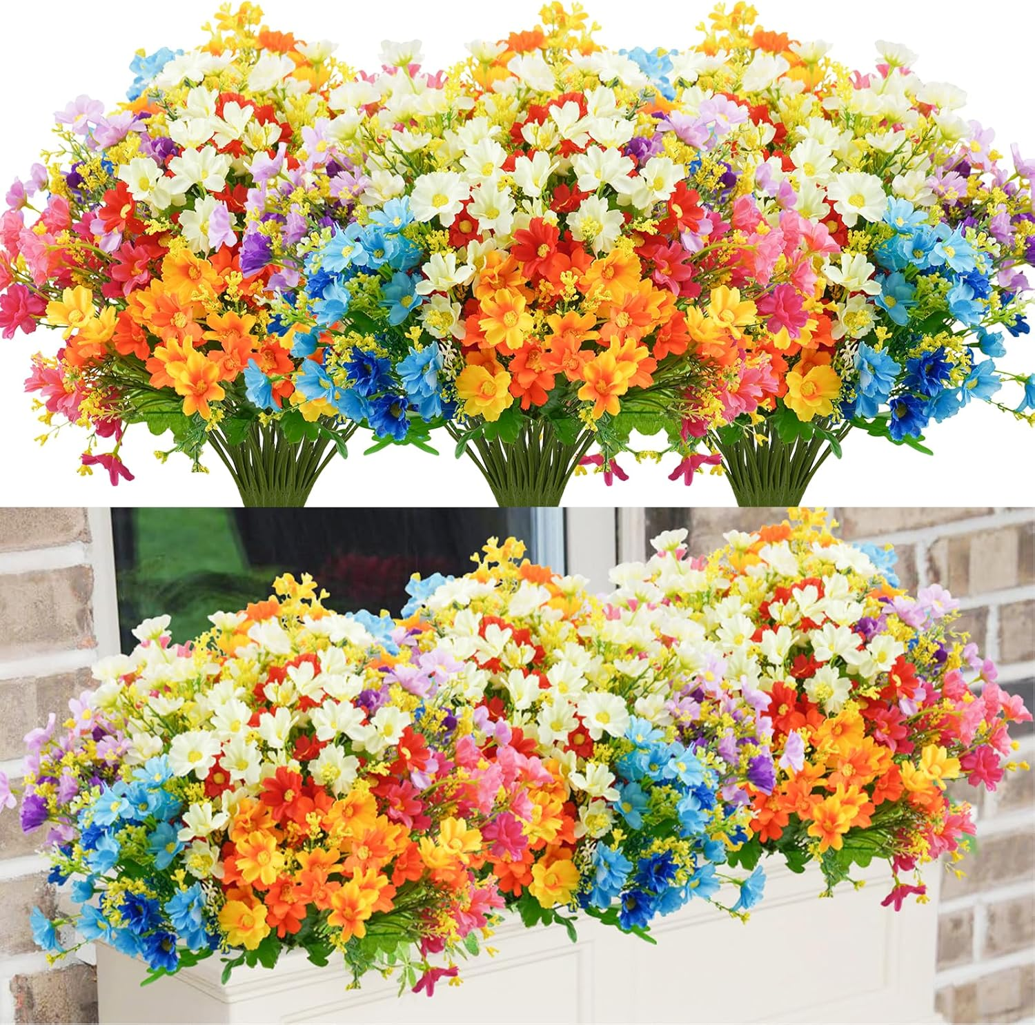 Uieke 6PCS Artificial Flowers for Outdoors UV Resistant Fake Daisy Mums Flowers Outdoor No Fade Greenery Shrubs for Indoor outside Home Wedding Office Garden Porch Spring D&eacute;cor