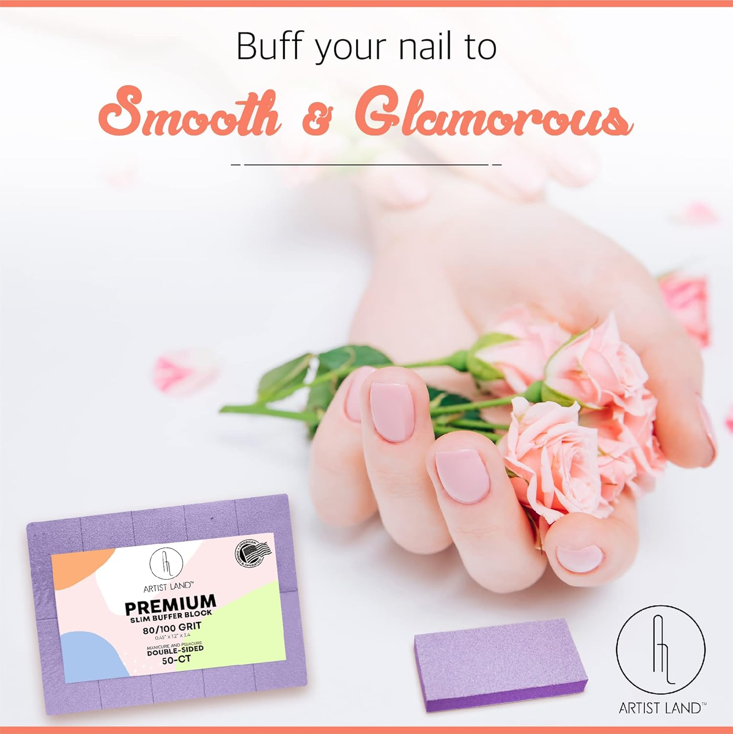 Artist Land Slim Purple Buffer Set &ndash; (80/100 Grit) - 50 Ct- Professional Grade Salon Quality Nail Buffing Blocks Pack for Pre-Application of Polish, Gel, Acrylic, Double-Sided Nail Buffer Blocks image number 3