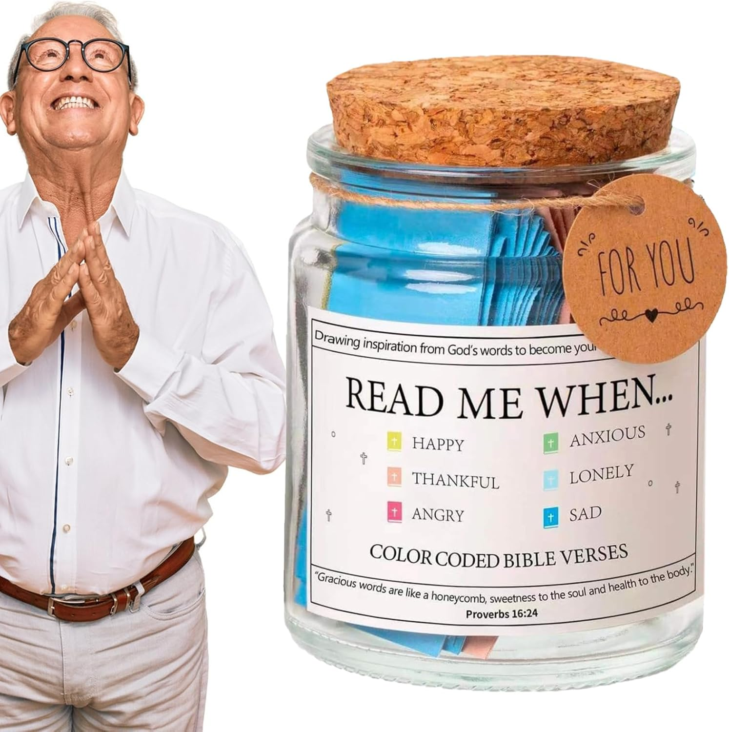 Bible Verse Jar - Colorful Bible Verses | Religious Cards Notes Color Coded Baptism Keepsake Easter Christmas Mother'S Day Men Youth