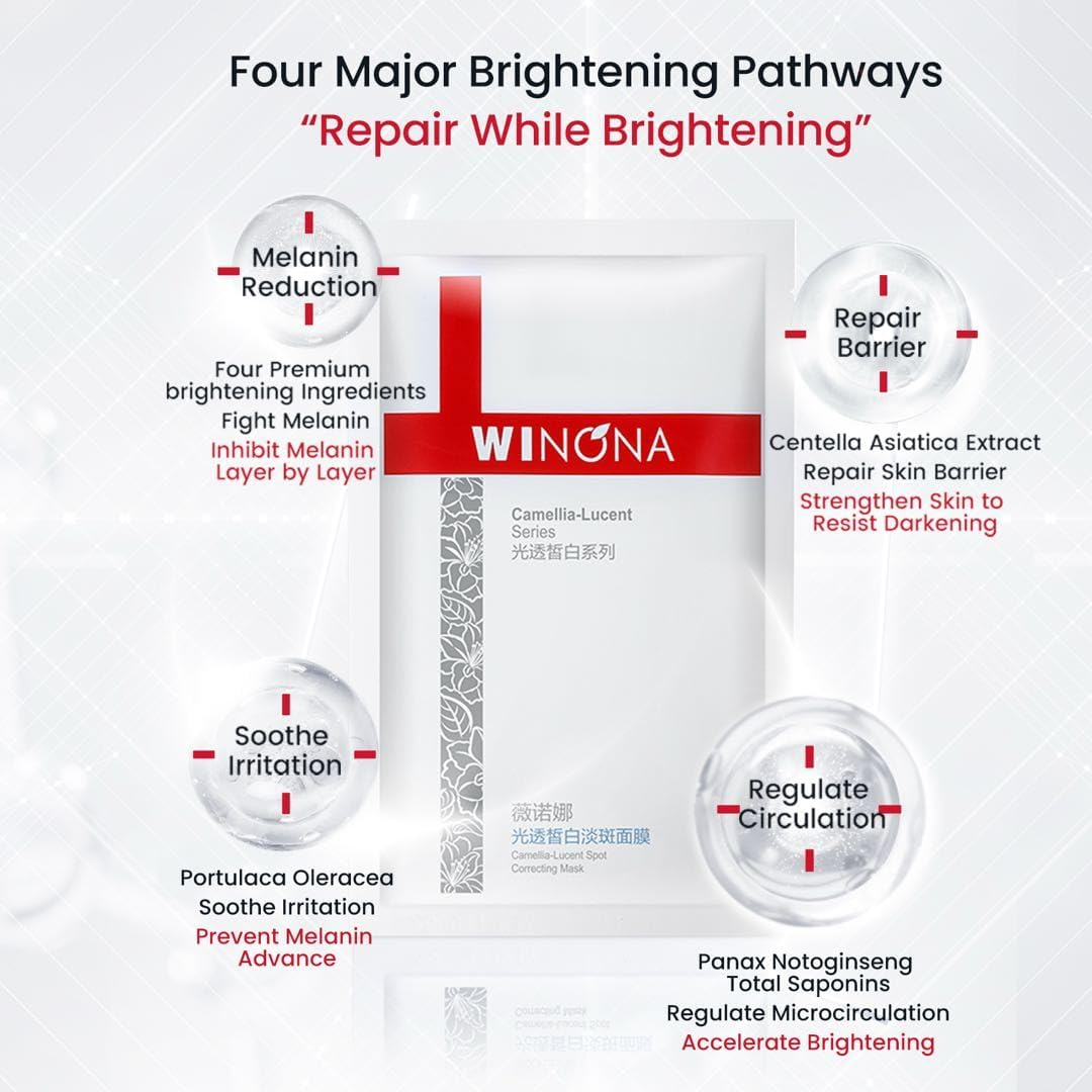 Winona Brightening & Spot-Fading Mask 6 Pcs, Camellia-Lucent Spot Correcting Mask, Fairly Brighening, Soothing Sheet Mask for Sensitive Skin, Hydrating, Reduces Redness, Fragrance-Free, Alcohol-Free image number 6