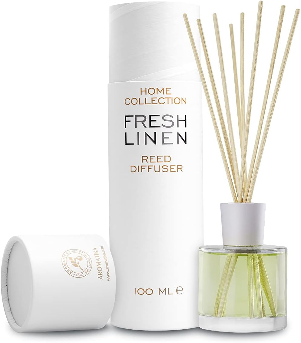Fresh Linen Reed Diffuser - 100Ml W/Rattan Sticks - Home Fragrance - Scented Diffusers for Aromatherapy - Perfect as a Gift - Enhancing Any Room with a Refreshing, Soothing and Pleasant Scent image number 2