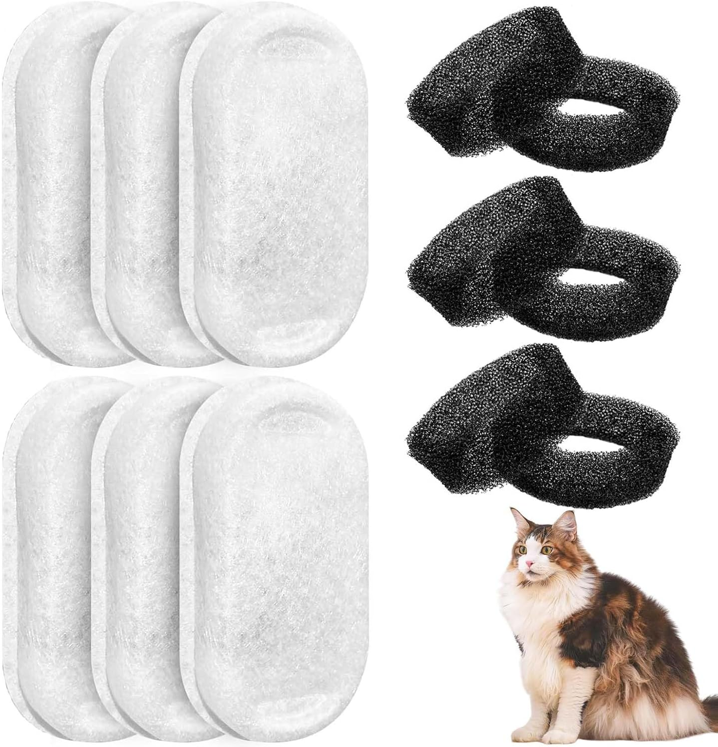 Replacement Filter for Cat Fountain, Pack of 6 Carbon Filters and 6 Foam Filters, Suitable for Most Cat Water Dispensers image number 5