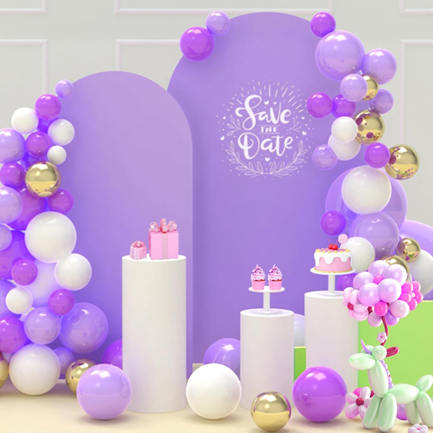LEBENGURU Set of 2 Upgraded Wedding Arch, 6.6FT & 7.2FT Purple Spandex Fitted Arch Backdrop, round Top Chiara Stand Covers for Birthday Party, Baby Shower, Banquet & Balloon D&eacute;cor image number 3