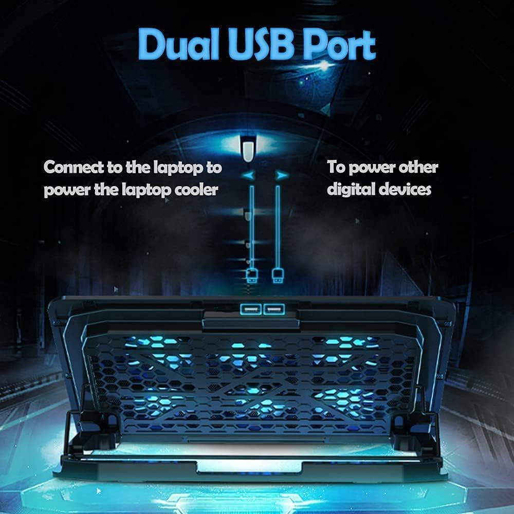 Portable Computer Stand， 6 Quiet Cooling Fans and 6 Height Adjustable Dual USB Powered Gaming Laptop Cooling Stand for 12-17 Inch Laptop image number 5