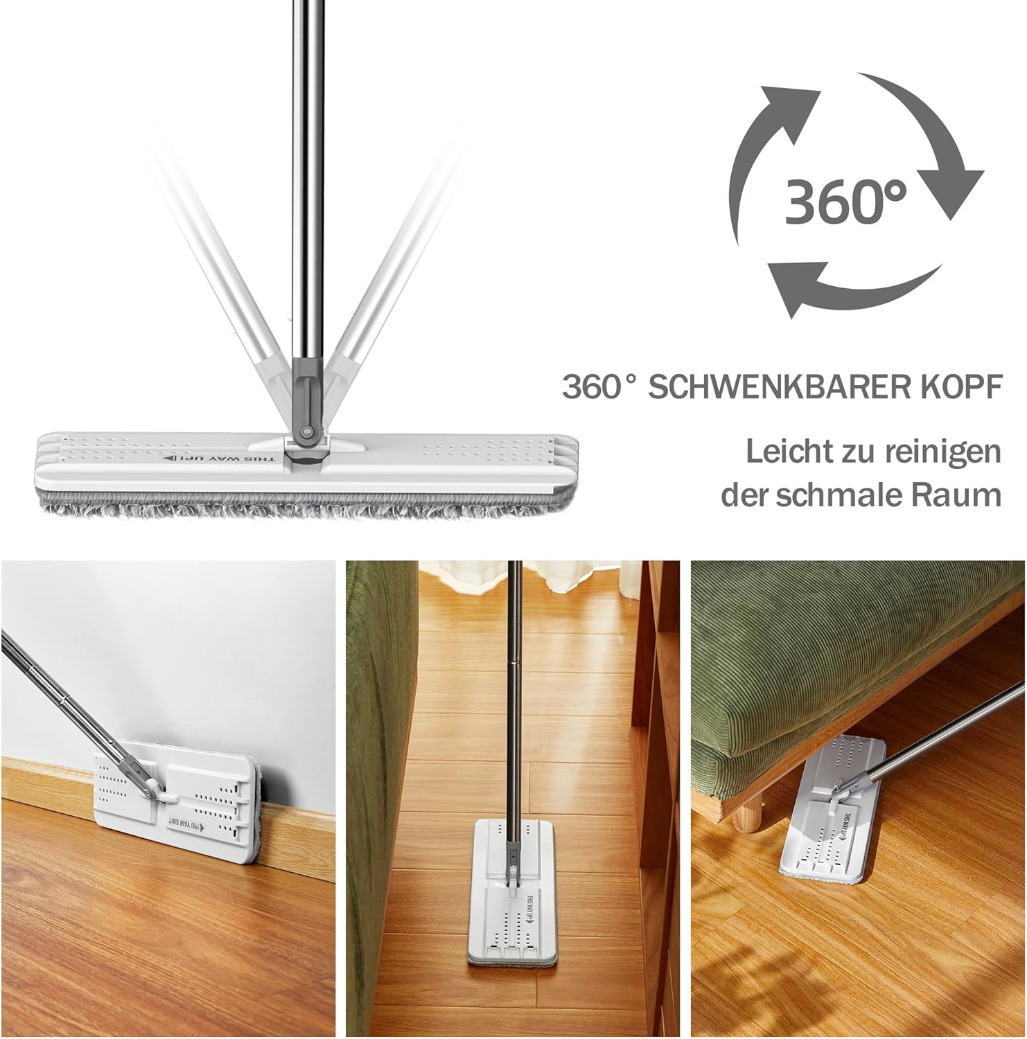 JOYMOOP Flat Mops, Microfiber Mop for Floor Cleaning and Wall Cleaner, 50" Mop Handle with Flexible 13" Flat Head with a Microfiber Mop Pad - White image number 2