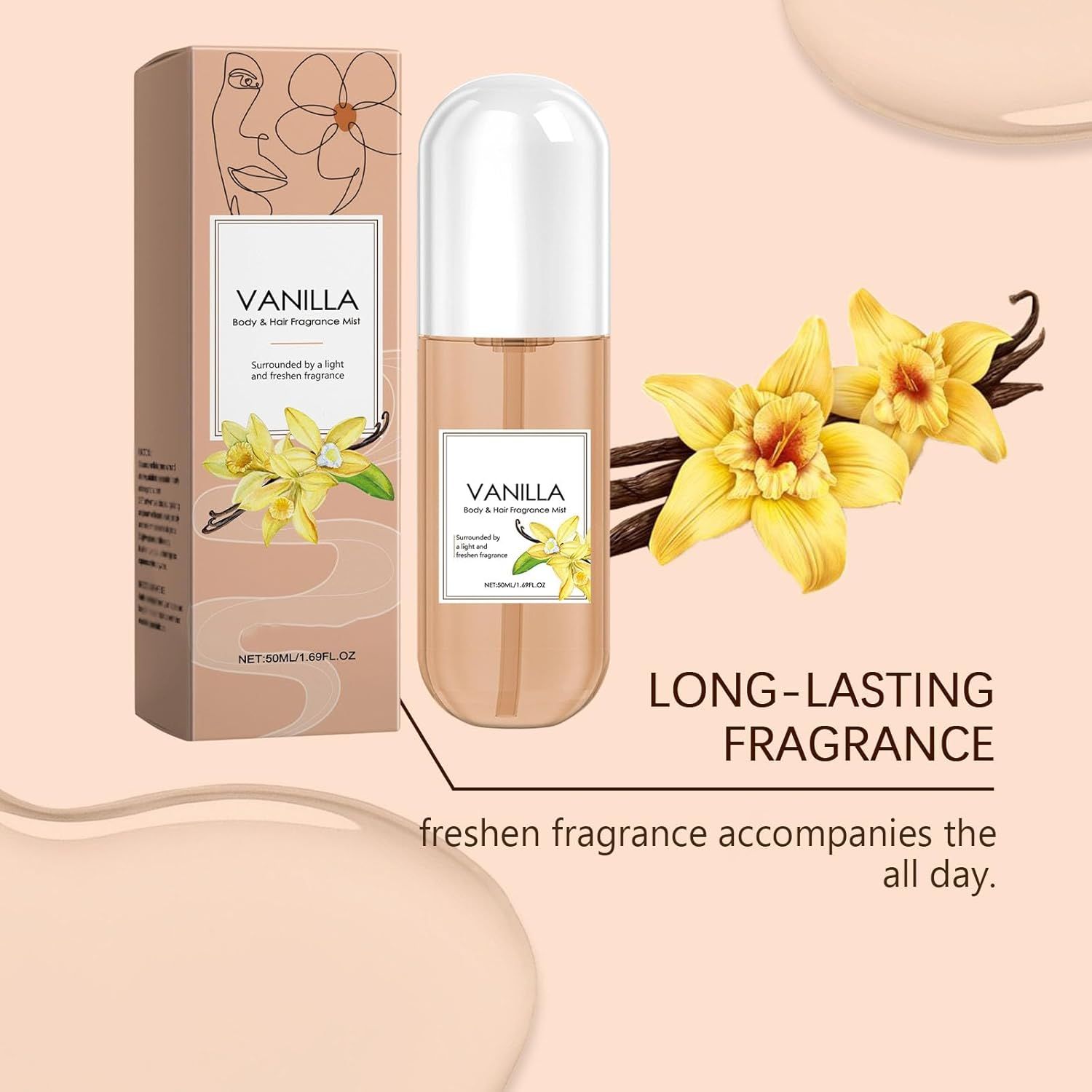 Vanilla Perfume, Vanilla Hair and Body Perfume Spray, Long-Lasting Fragrance, Women&rsquo;S Deodorant Spray, Hydrating & Refreshing, Portable Multi-Use Mist Fragrances, Travel Size (3Pcs) - 2Pcs image number 7