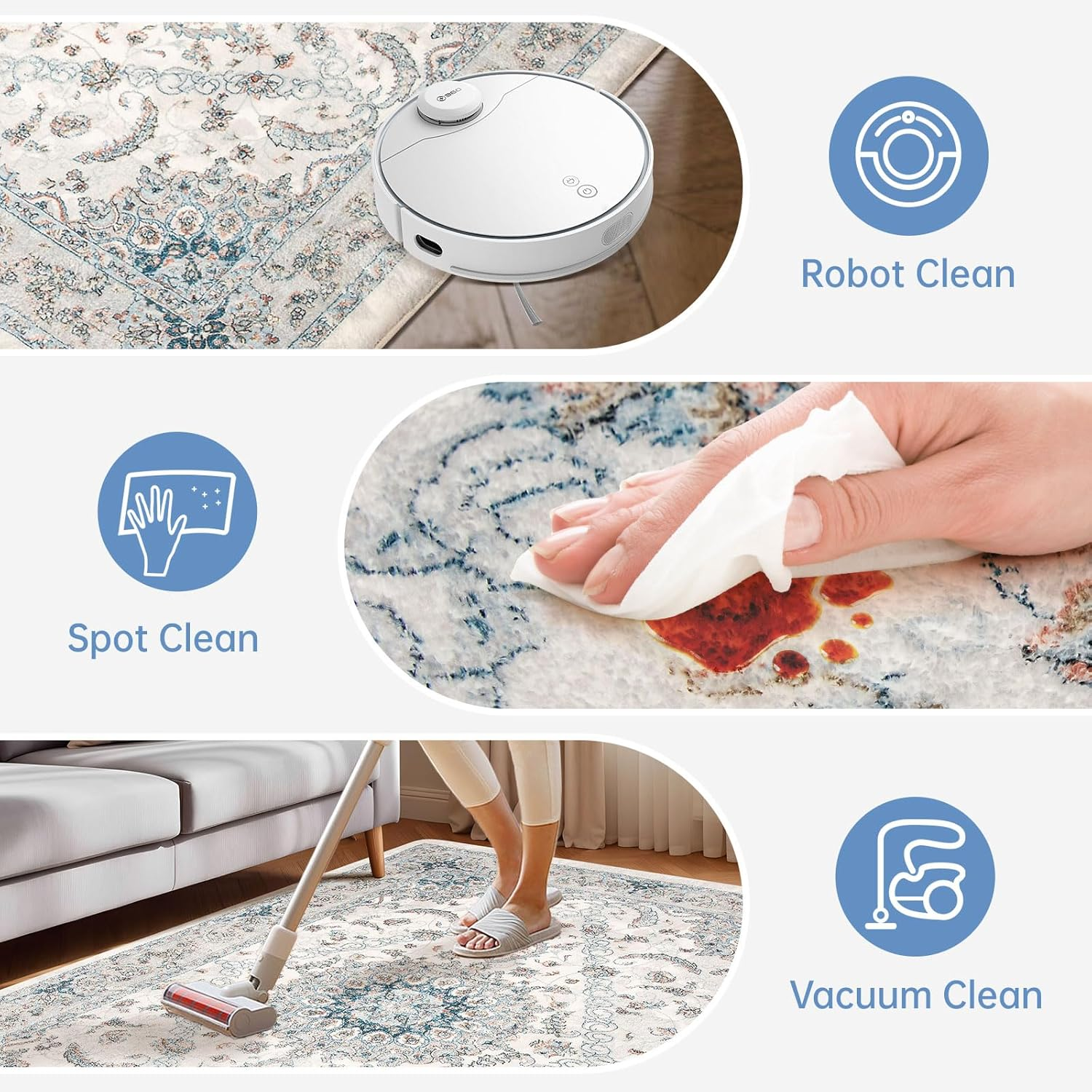 Leesentec Vintage Area Rugs for Living Room Soft Non-Slip Persian Rug Retro Floral Accent Carpet Extra Large Rugs for Bedroom/Dining/Office/Nursery Boho Home Decor (Blue/Grey/Beige，200 X 300Cm)