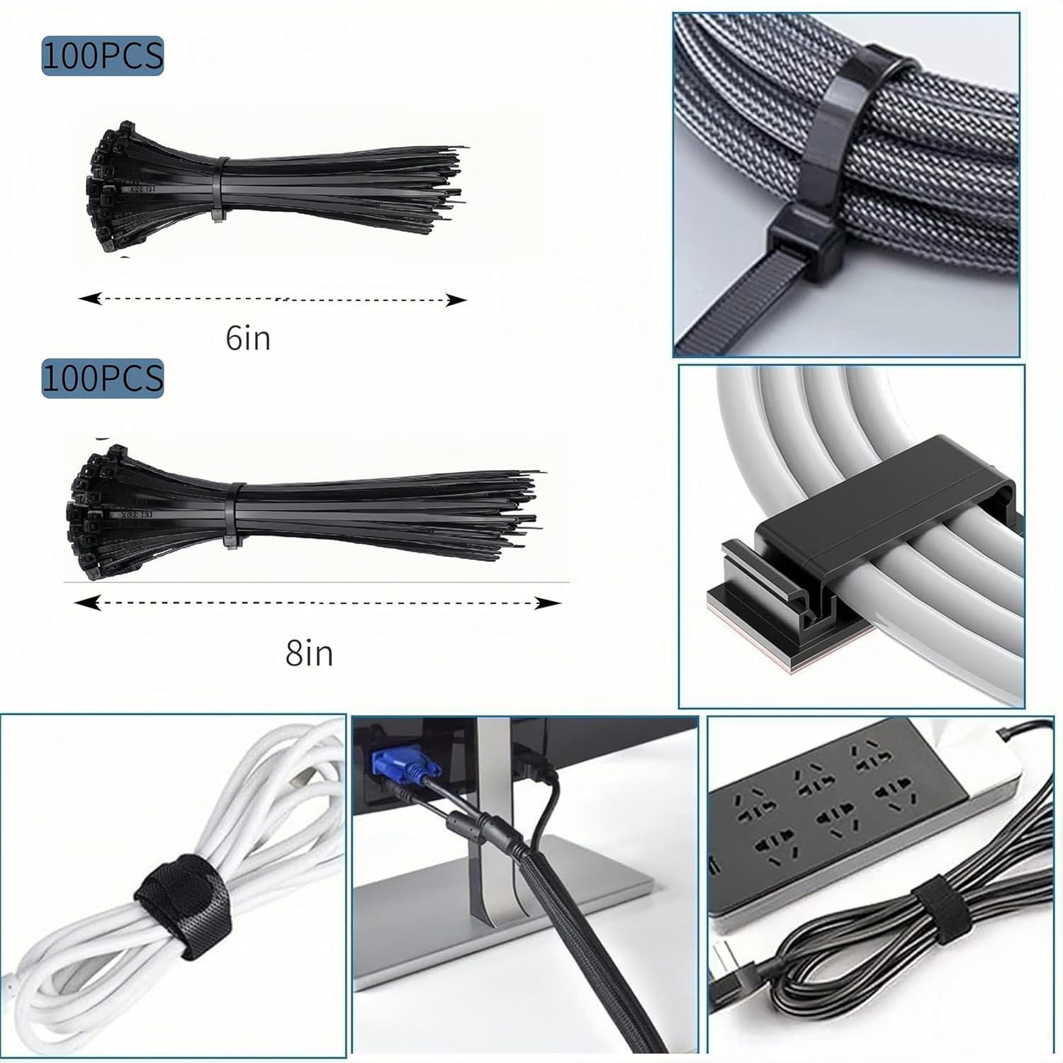273Pcs Cable Management Organizer Kit,Cable Organizer,Fastening Zip Cable Ties,Self Adhesive Cable Clips Holder,Self Adhesive Ties,Useful for Power Cord,Tv、Usb Cable, Office Cord Holder for Desk image number 5