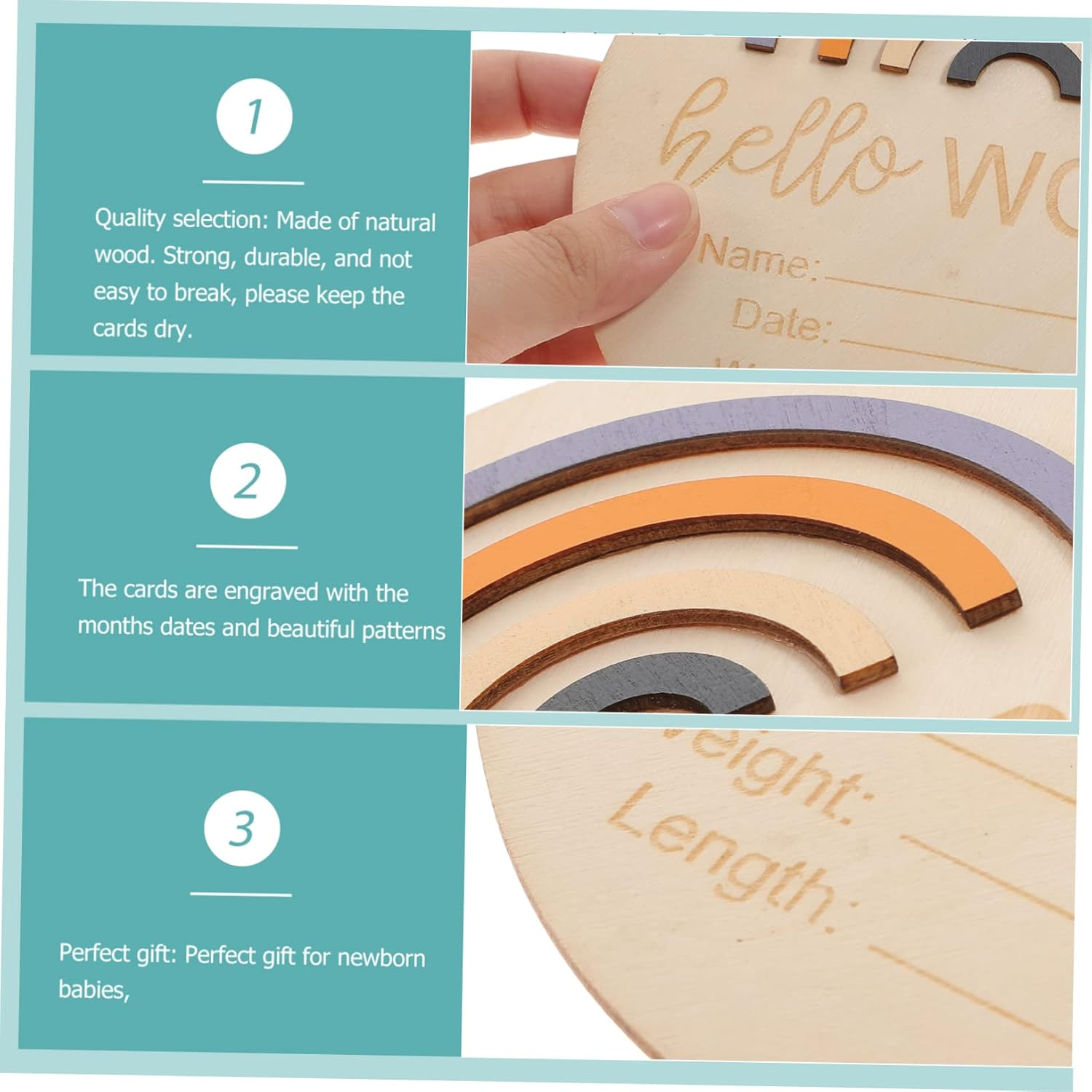 YARNOW Wooden Baby Milestone Circle Cards, Newborn Monthly Announcement Signs for Nursery, Natural Wood Material, 15X15Cm, Baby Photo Prop for Infant Growth Tracking image number 6