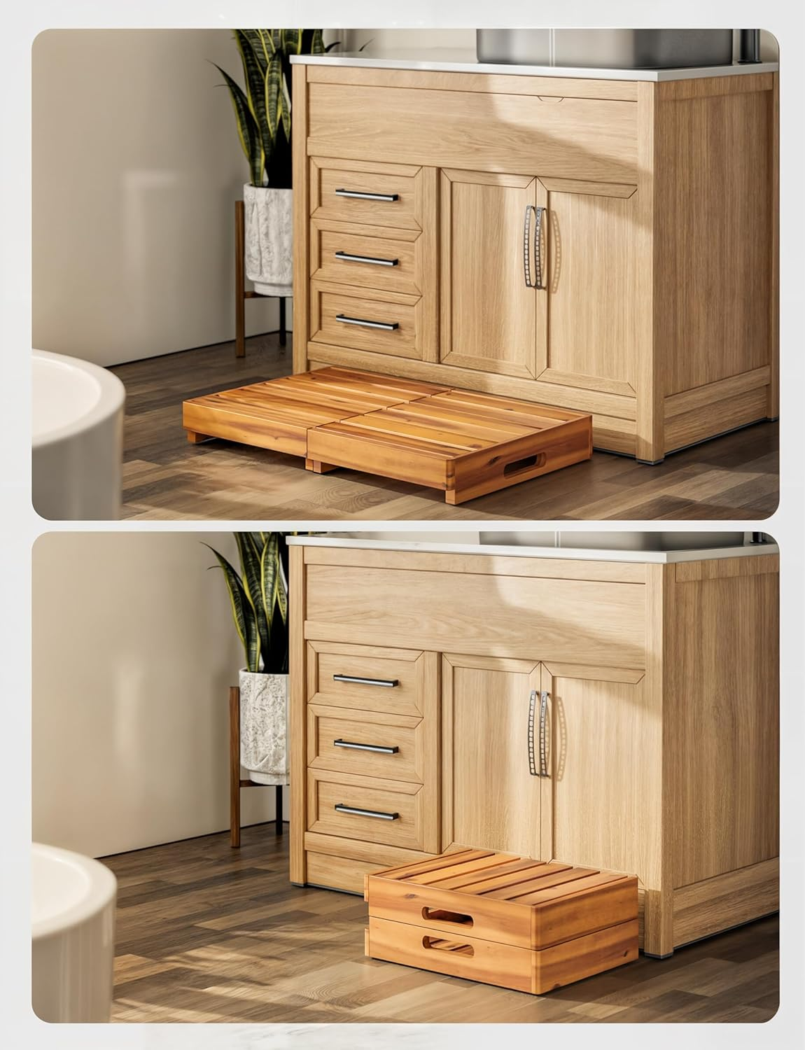 Holana 25In One Foldable Step Stool for Elderly - Acacia Wood High Riser Step Stool for Adults Kid - Wooden Mobility Stepping Stools 400 Lbs Load Capacity for Bathroom Aid Handicap, Bed,Kitchen,Garden image number 3