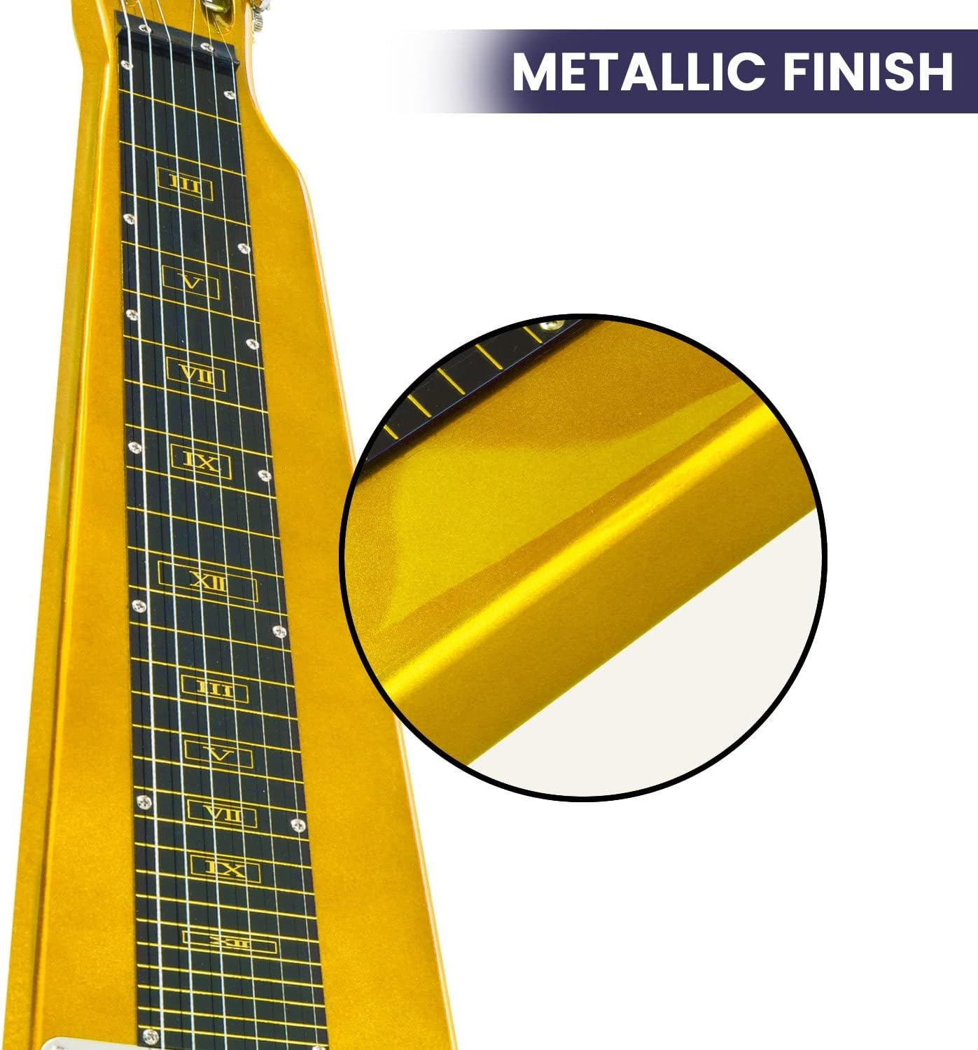 Karrera Guitar 6 String Lap Steel Slide Hawaiian and Blues Music - Metallic Gold image number 2