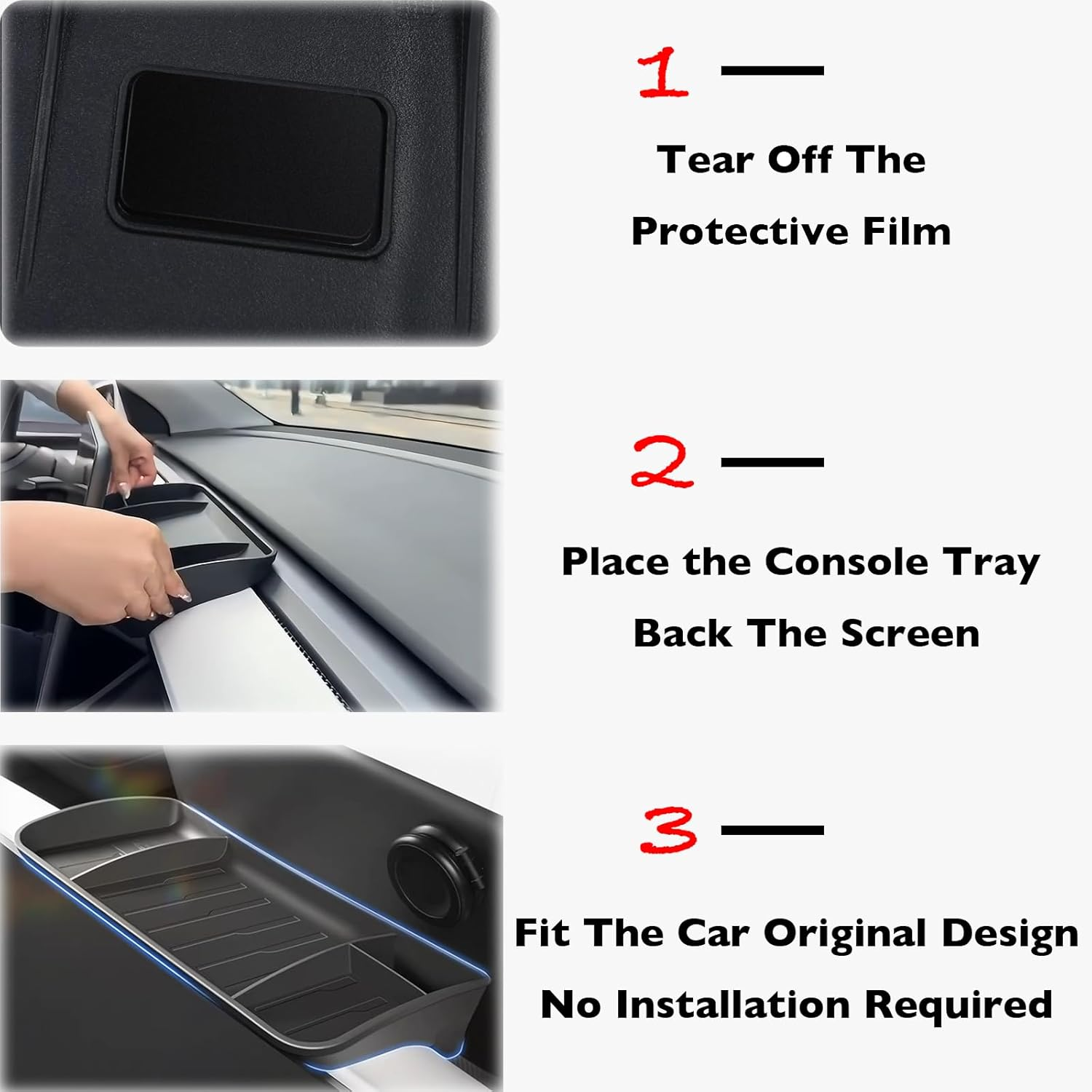 Center Console Organizer for Tesla, Tray-Effective Utilization, Back Screen Storage Box Compatible with Tesla 2021-2024 Model Y and Tesla 2021-2023 Model 3