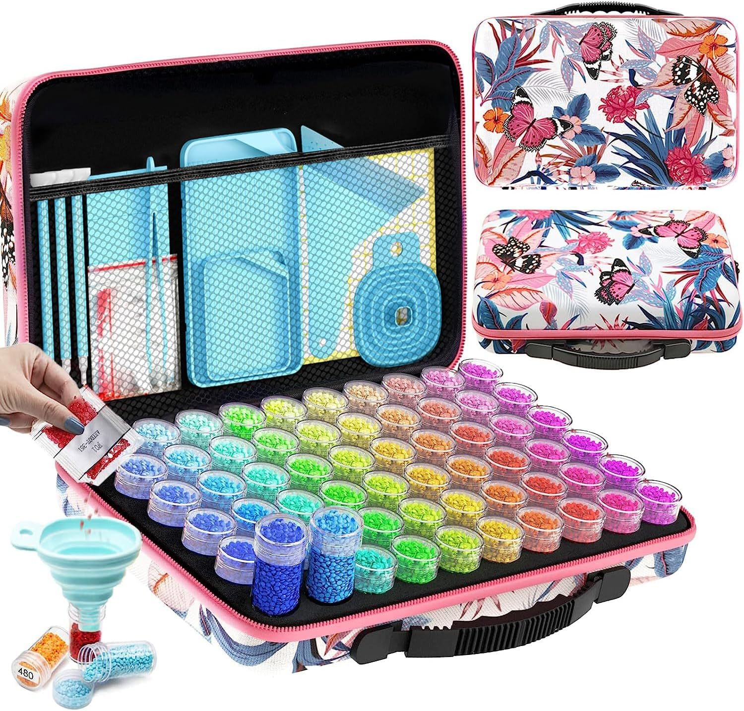 ARTDOT 60 Slots Storage Container for Diamond Painting Kits for Adults,Portable Diamond Art Storage Organizer with Accessories and Tools image number 5