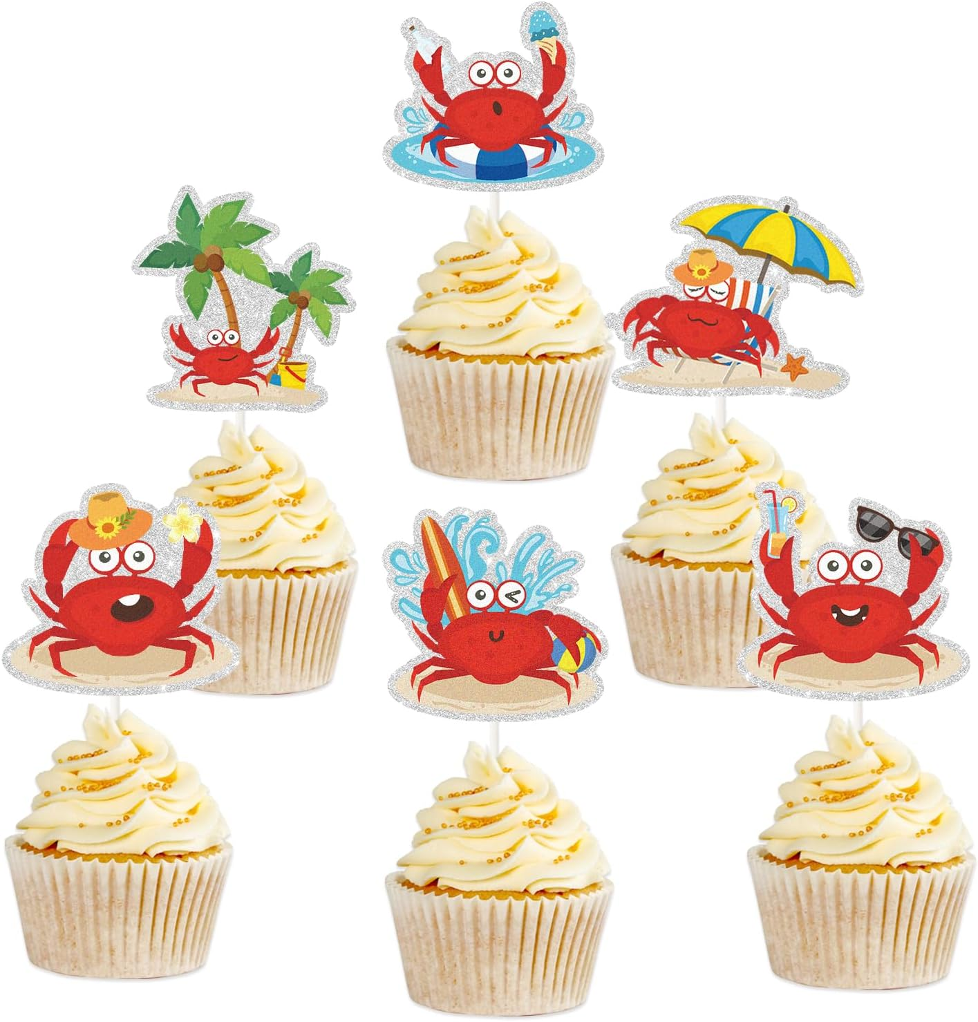 Crab Cupcake Toppers Baby Shower Party Supplies,Marine Organism Birthday Party Decorations Supplies,Sea Beach Marine Animal Theme for Kids Boy Girl 1St 2Nd Happy Birthday Party Supplies..18 PCS image number 2