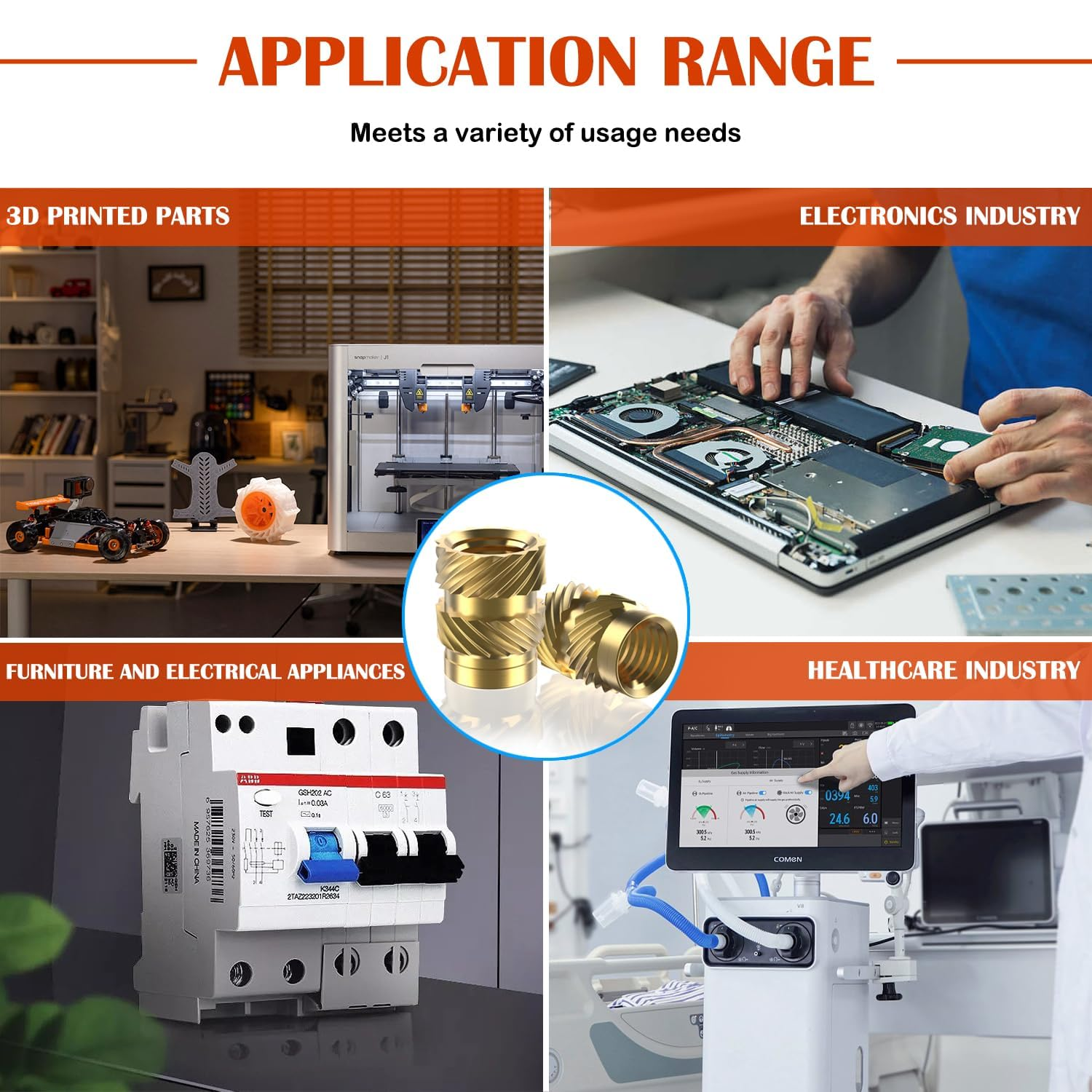 300Pcs M2 M3 M4 M5 M6 Brass Threaded Inserts, Brass Heat Set Insert for Plastic Parts, Threaded Insert Set for 3D Printing Injection Molding(Color:As Shown) image number 5
