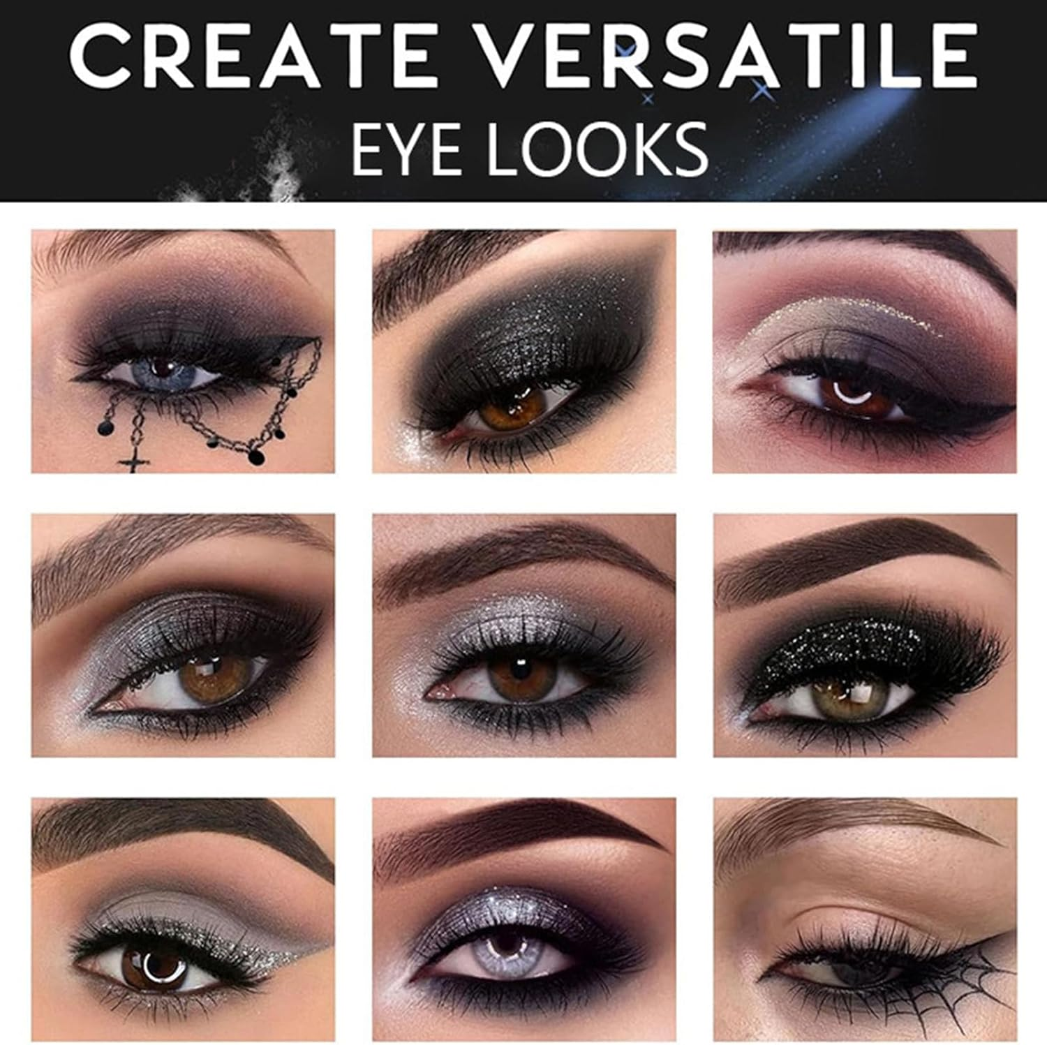 9 Color Eye Shadow Palette, Heavy Metal Dark Style Eye Shadow Plate, Smoke Makeup Punk, Black White Gray Is Suitable for Eyeshadows, Lip, Body Paint image number 1