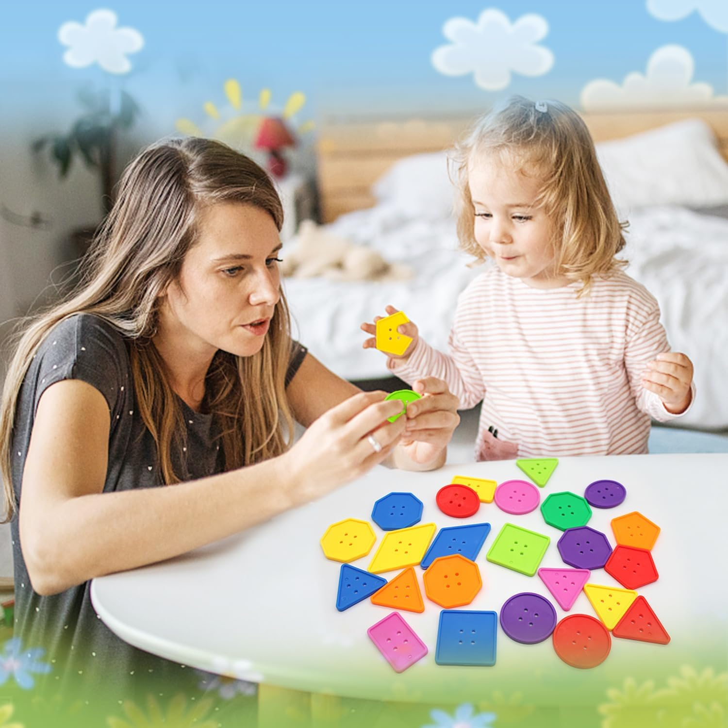 Cinvo 160 Pieces Big Bright Buttons 8 Geometric Shapes Jumbo Sewing Buttons for Crochet Knitting Teaching Shapes, Colors and Motor Skills Arts and Crafts Projects(7 Random Colors) image number 6