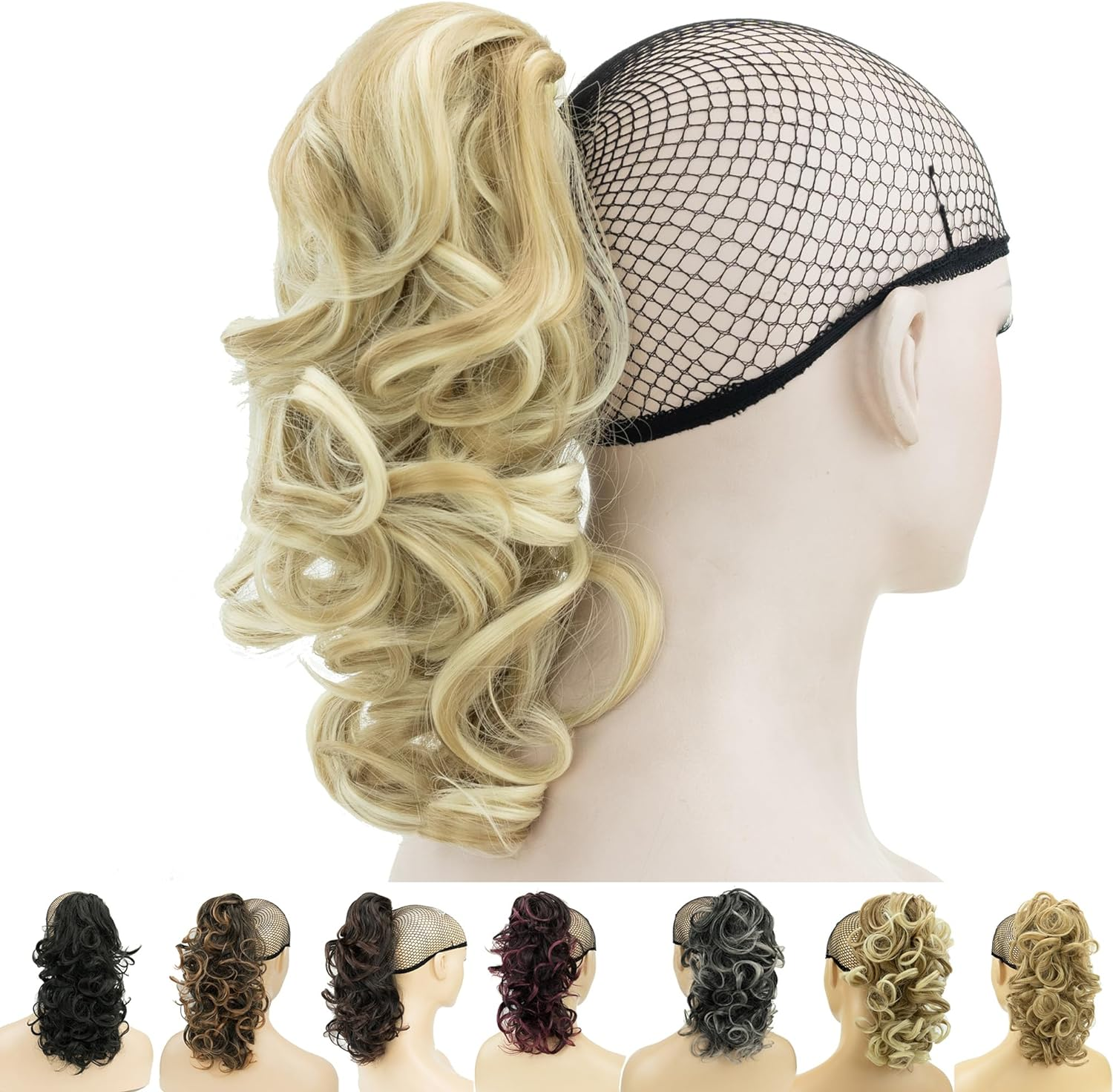 IMISSU Messy Curly Hair Short Claw Ponytail Hair Extensions Pony Tail Clip in Hairpieces (Black Ombre Copper)