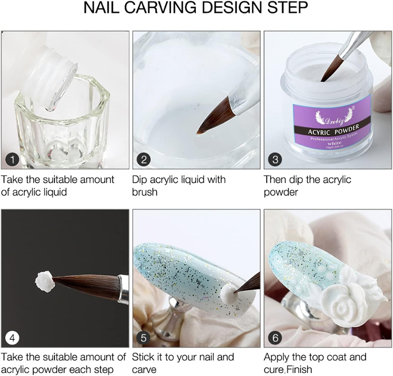 Acrylic Nail Kit,Meizhaung Acrylic Powder & Liquid Set with Nail Brush Nail Forms 3 Colors Nail Powder Kit for Beginners Nail Art DIY Nail Beauty Tools image number 3