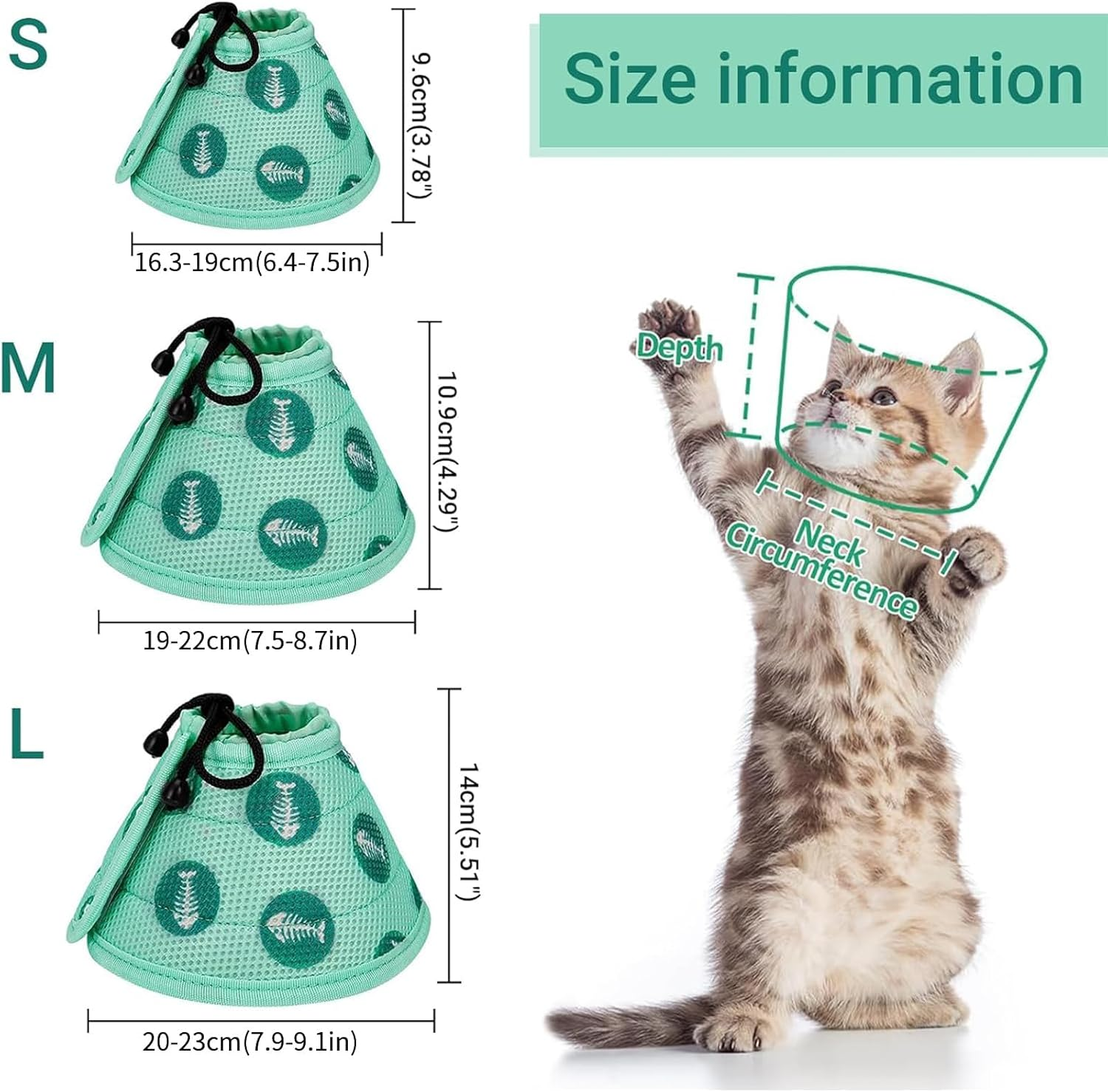 Cat Neck Collar, Adjustable Collar Cat Collar, Soft Dog Collar, Cat Recovery Collar, Pet Neck after Surgery Protection for Kittens and Small Dogs, Green (Green, S) image number 3