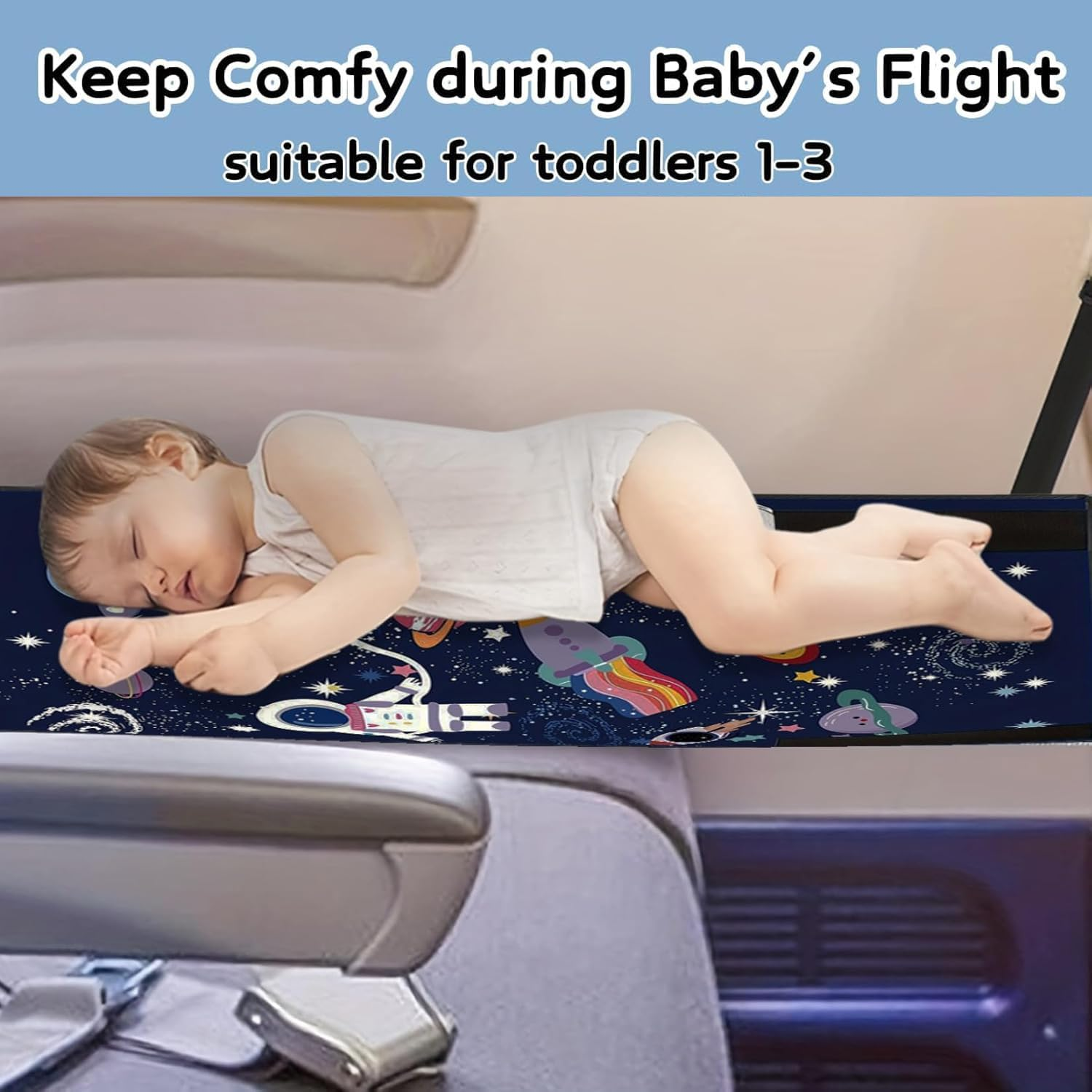 Yharnamite Airplane Seat Extender for Kids, Travel Bed for Kids, Airplane Seat Extender Portable with Side Pocket(Blue) image number 3