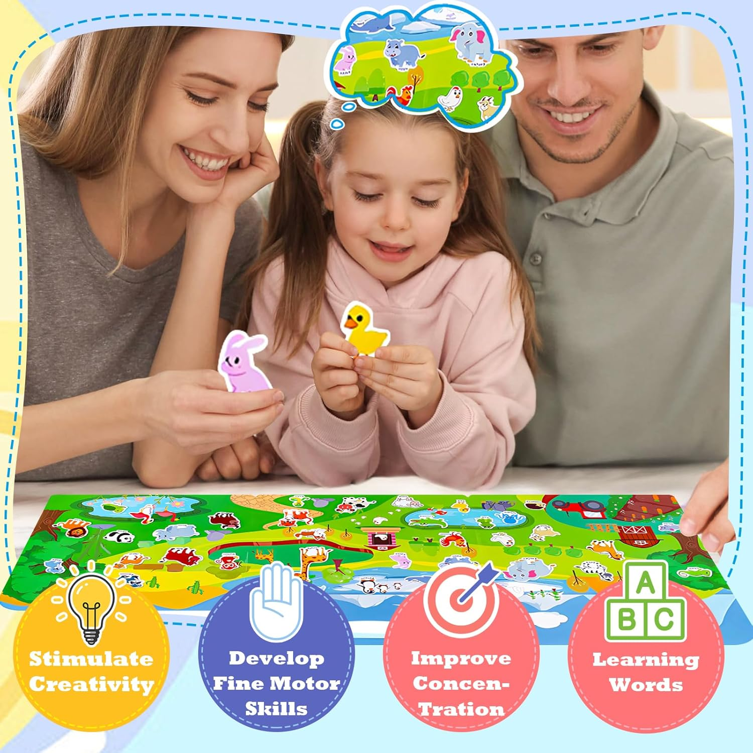 1 Pack Reusable Puffy Sticker Book for Kids, Travel Airplane Activity Stickers Animal Themes, Education Learning Toys for Birthday Gift