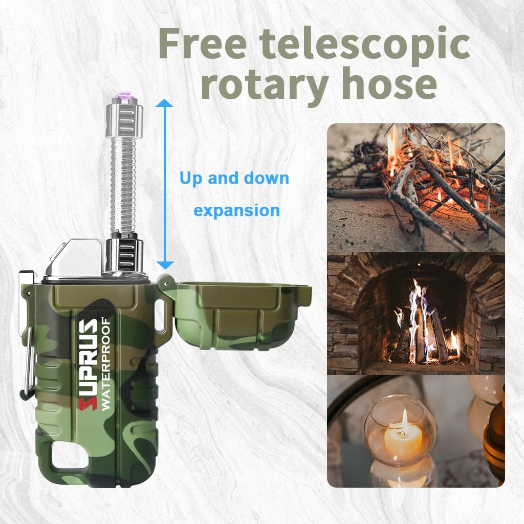 SUPRUS Waterproof Lighter Windproof Lighter Arc Plasma Lighters USB-C Rechargeable with Expandable and Flexible Neck for Outdoor, Camping & Kitchen (Camouflage) - Blue image number 2