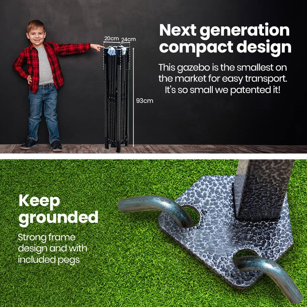 Red Track 3.6X2.2M Ultra Compact Folding Gazebo, Carry Bag, Portable Outdoor Popup Marquee for Camping Beach, Navy Blue image number 5