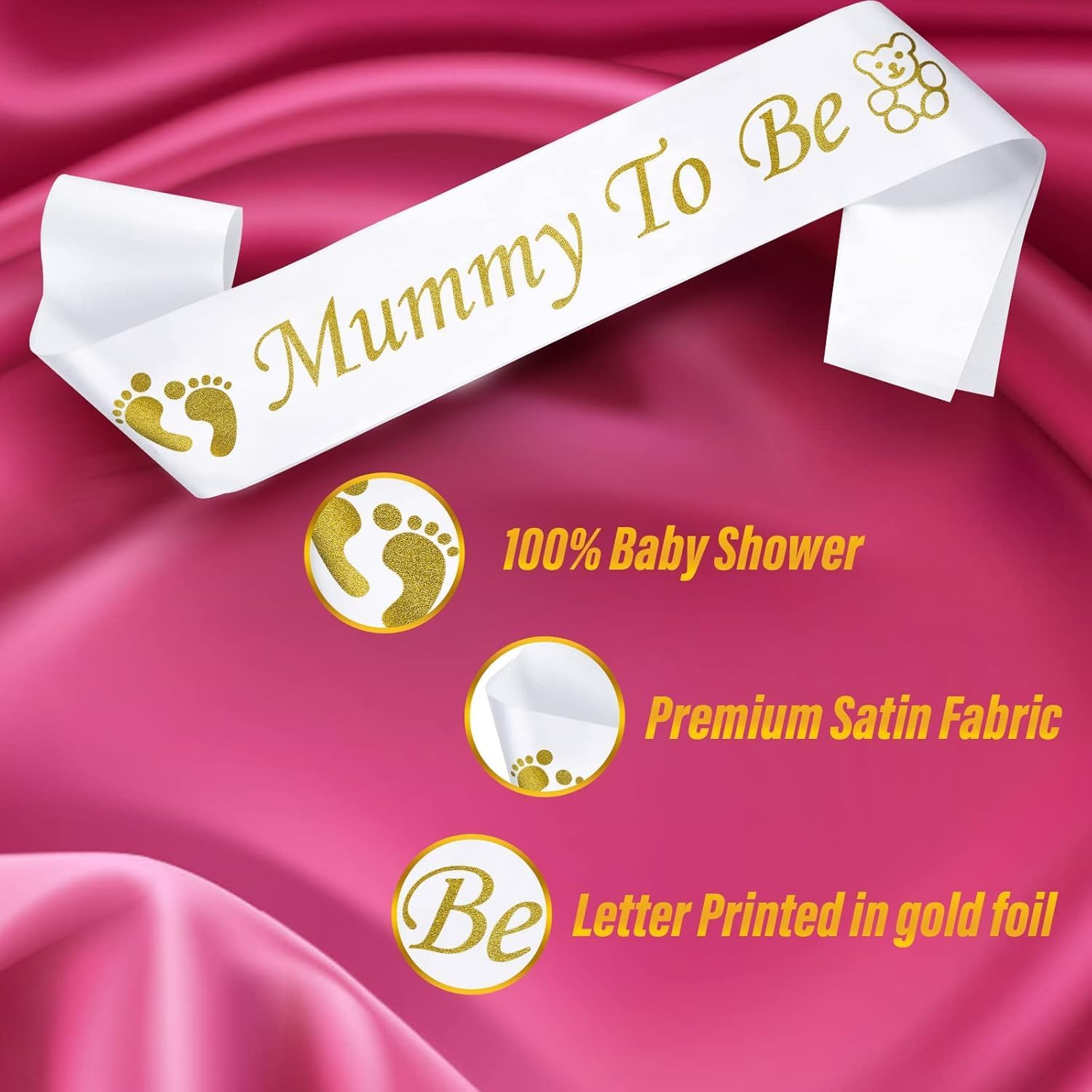 Fyvadio 2PCS Mummy and Daddy to Be Sash Set, Best Baby Shower Decorations Mother Father Gifts, Baby Shower Party Supplies, Gender Reveal Party Boy or Girl Neutral Twins (White - Gold) image number 5