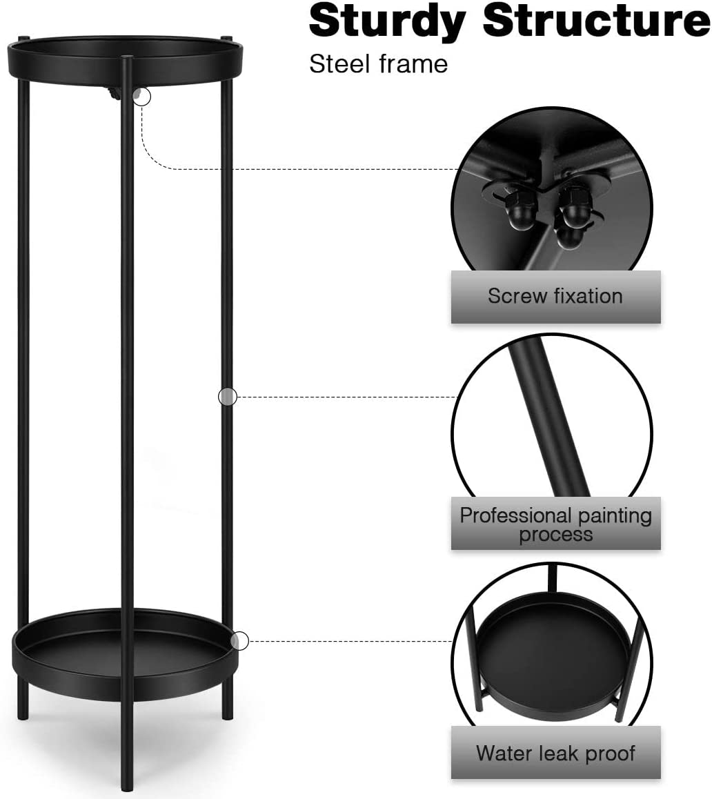 2 Tiers Metal Plant Stand 80CM High Flower Pots Shelf Indoor Outdoor Planter Holder Garden Rack Storage,Black image number 2