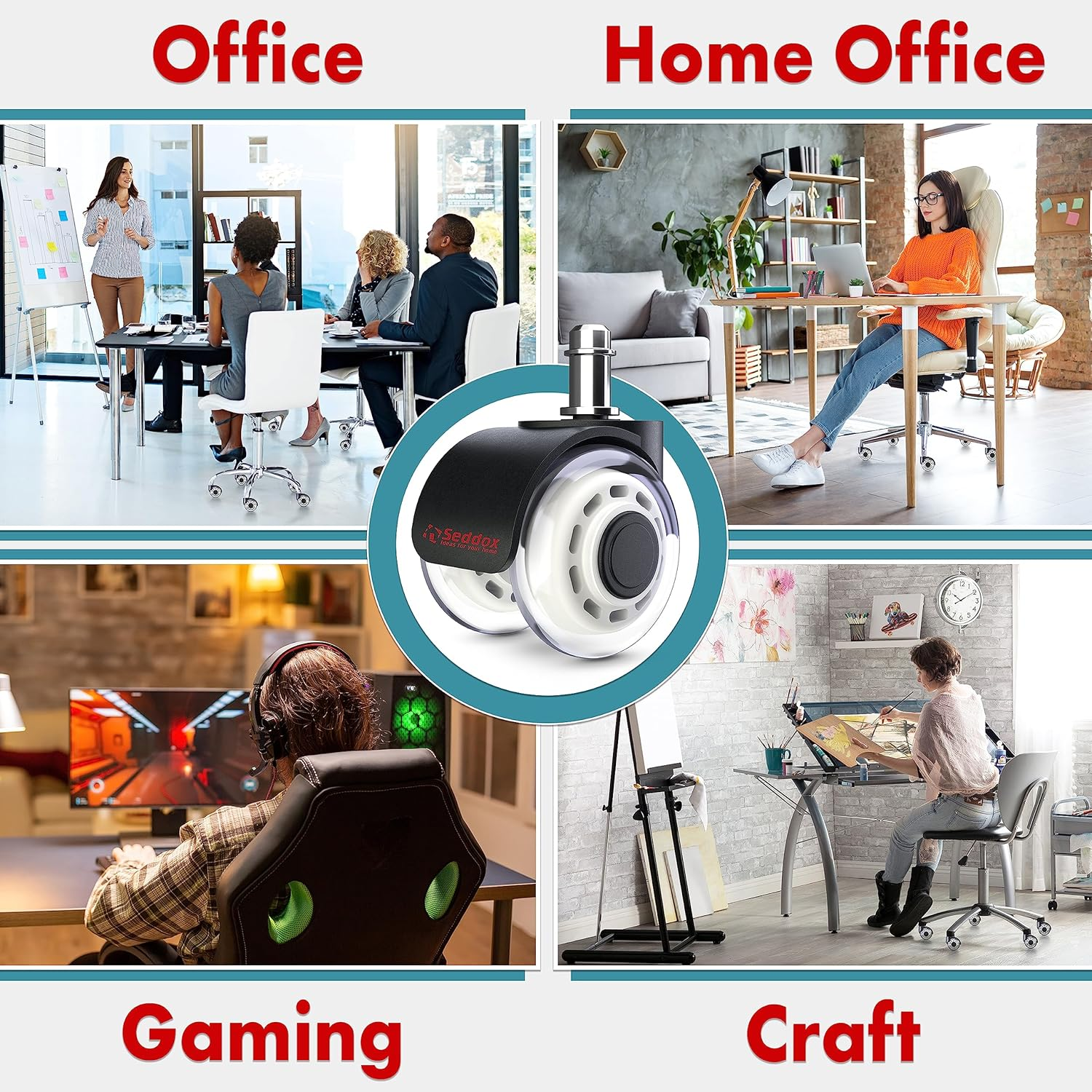 Professional Office Chair Caster Wheels Gift Set of 5 - Protect All Your Floors - 3'' Heavy Duty Replacement Rubber Chair Casters - Best Protection for Your Hardwood Floors image number 2