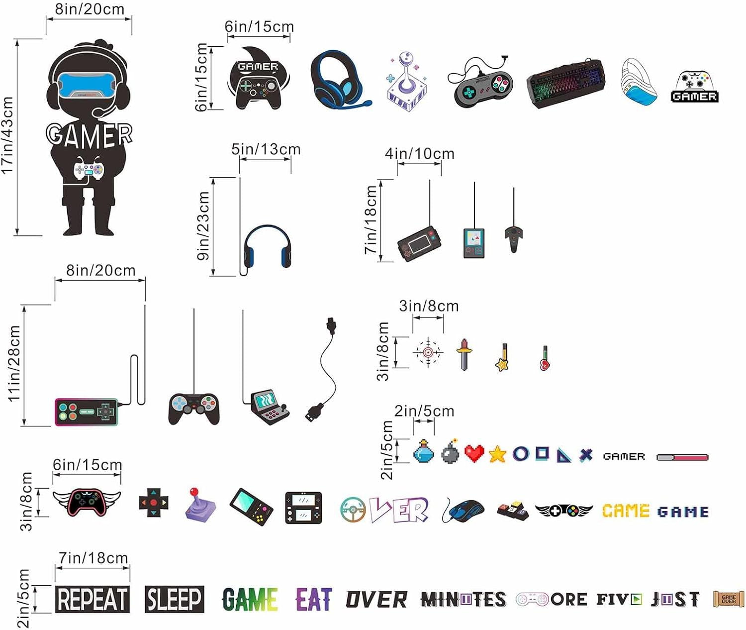 Amimagen Gamer Wall Stickers - Controller Eat Sleep Games Joystick Video Gaming Wall Decals - Boys Bedroom Playroom Baby Kids Room Wall Decor image number 5