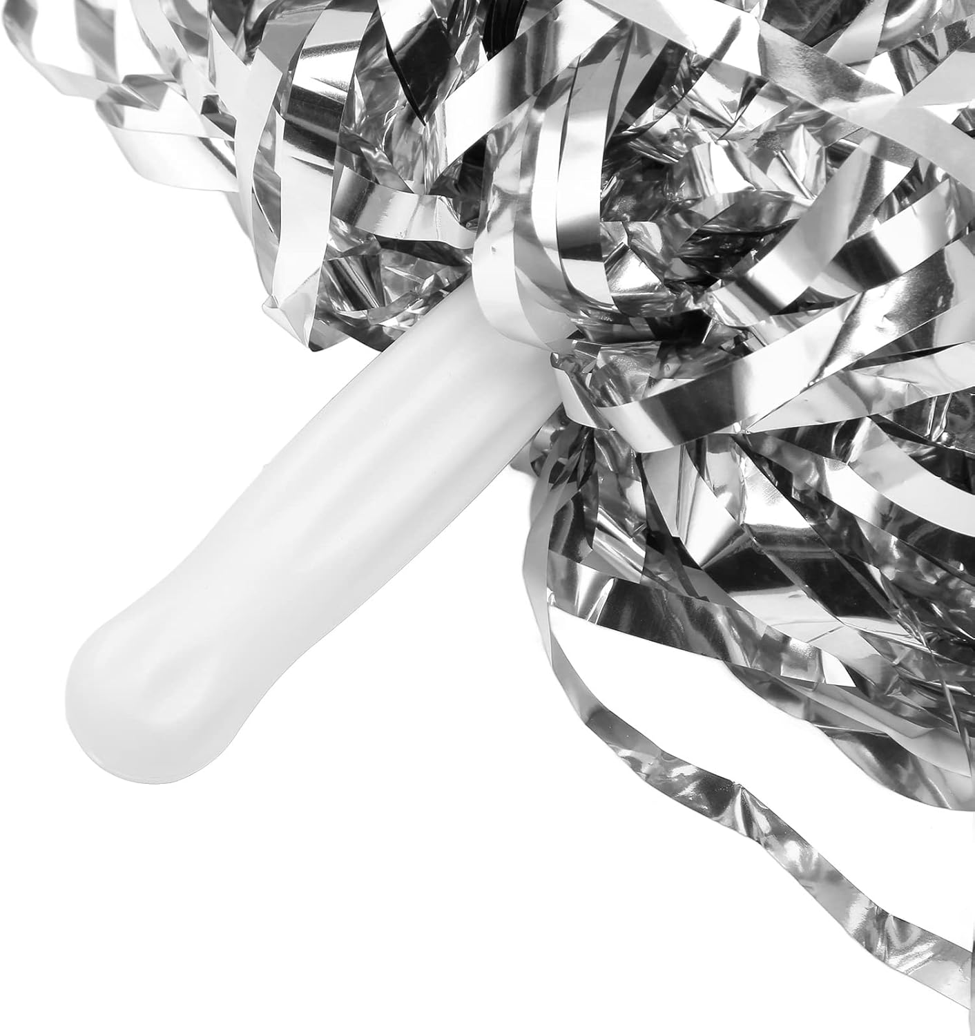 24 Pcs Metallic Cheerleading Pom Poms for Kids Foil 12 Inch, Team Spirit Sports Dance Party (Silver) image number 1