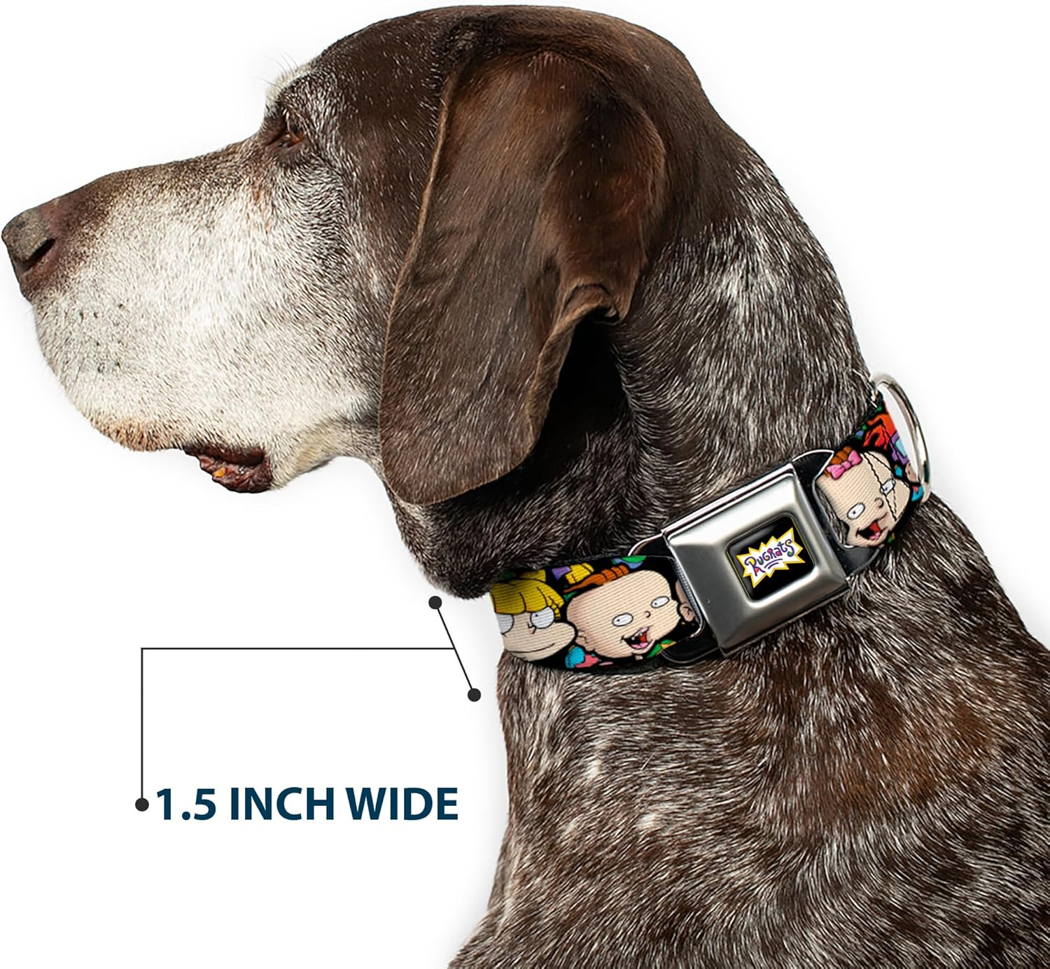 Buckle-Down Dog Collar Seatbelt Buckle Rugrats Character Faces Close up 16 to 23 Inches 1.5 Inch Wide, Multicolor, DC-WRR001-WM image number 1