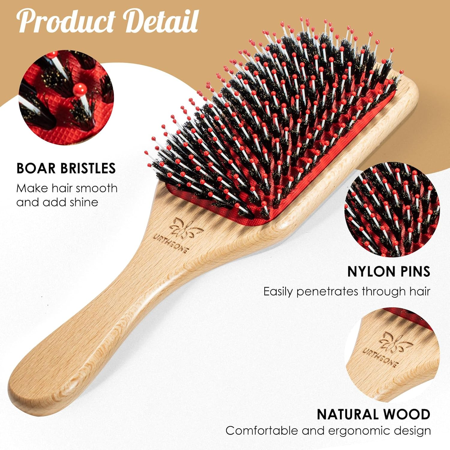 URTHEONE Hair Brush Boar Bristle Hair Brushes for Women image number 5