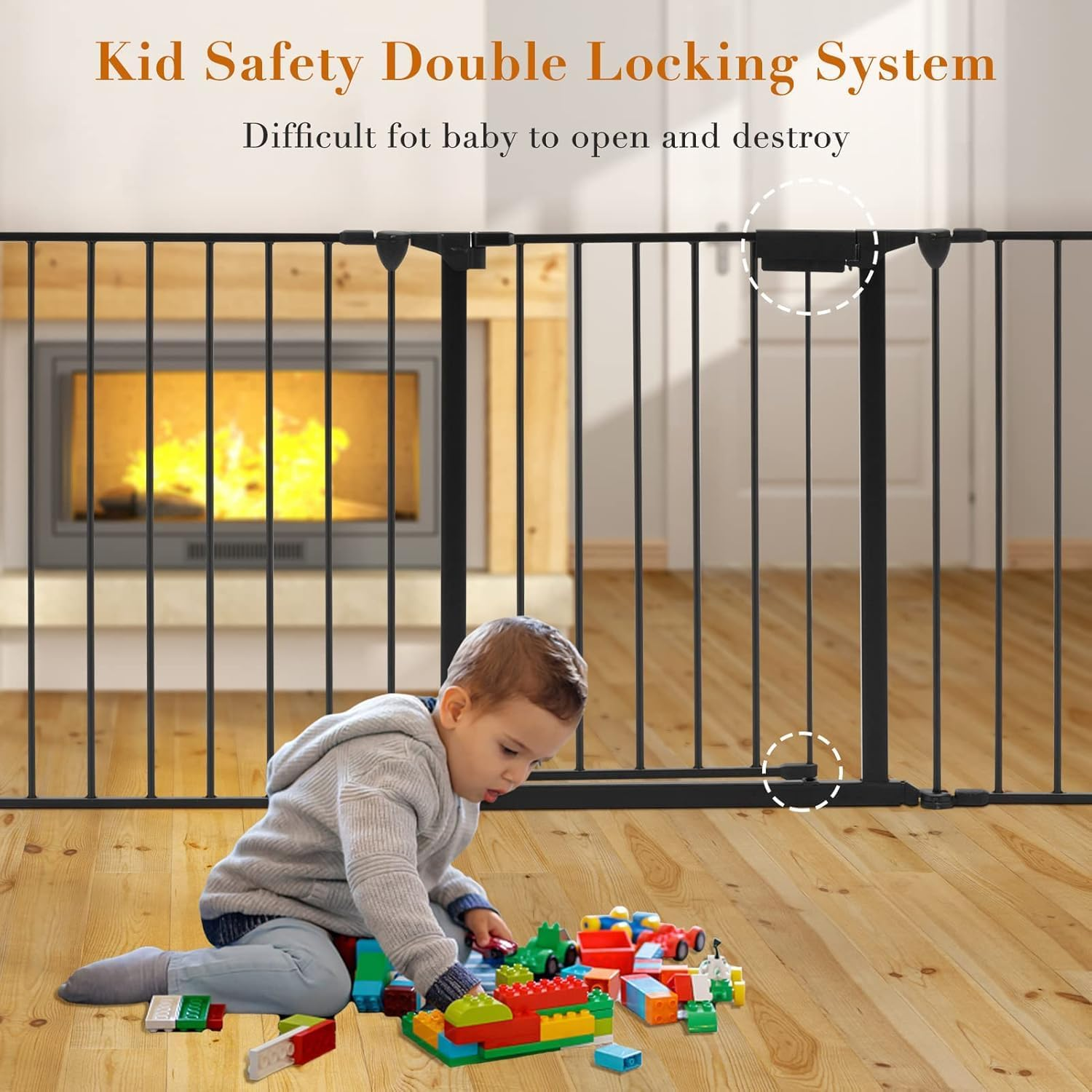 122"(310Cm) - Extra Wide Baby Gate Playpen for Toddlers and Pets Configurable Safety Fence with Walk-Through Door Adjustable for Large Openings Baby Gate Extra Wide Fireplace Baby Proofing, 5 Panels image number 6